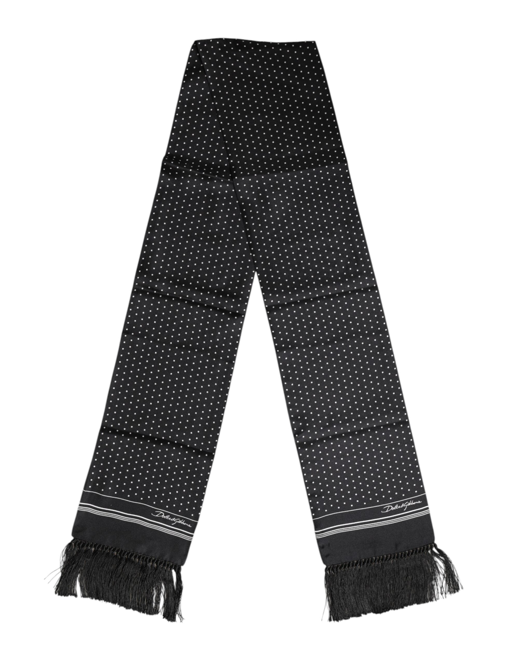 Dolce & Gabbana Black White Polka Dot Fringes Foulard Men's Scarf