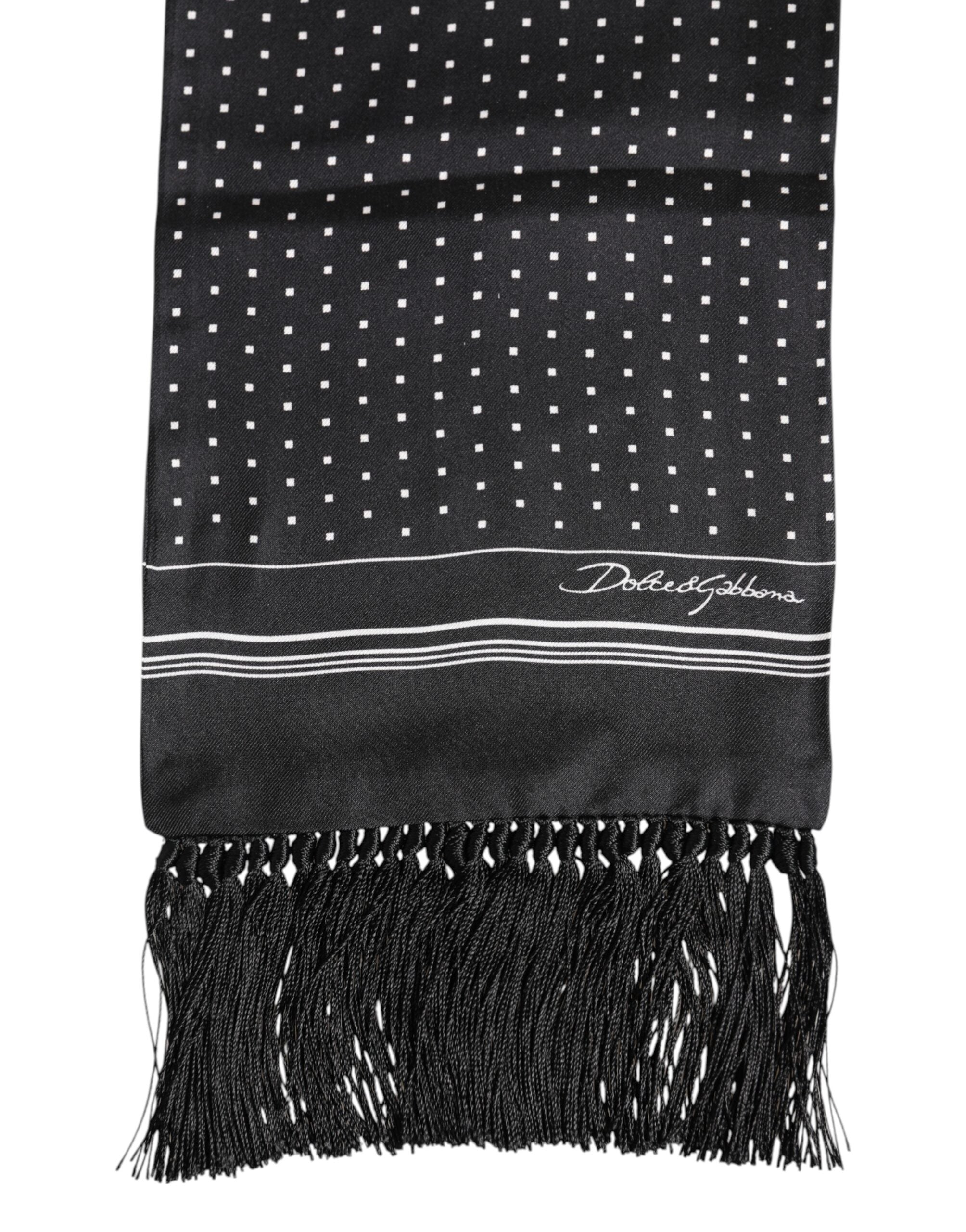 Dolce & Gabbana Black White Polka Dot Fringes Foulard Men's Scarf