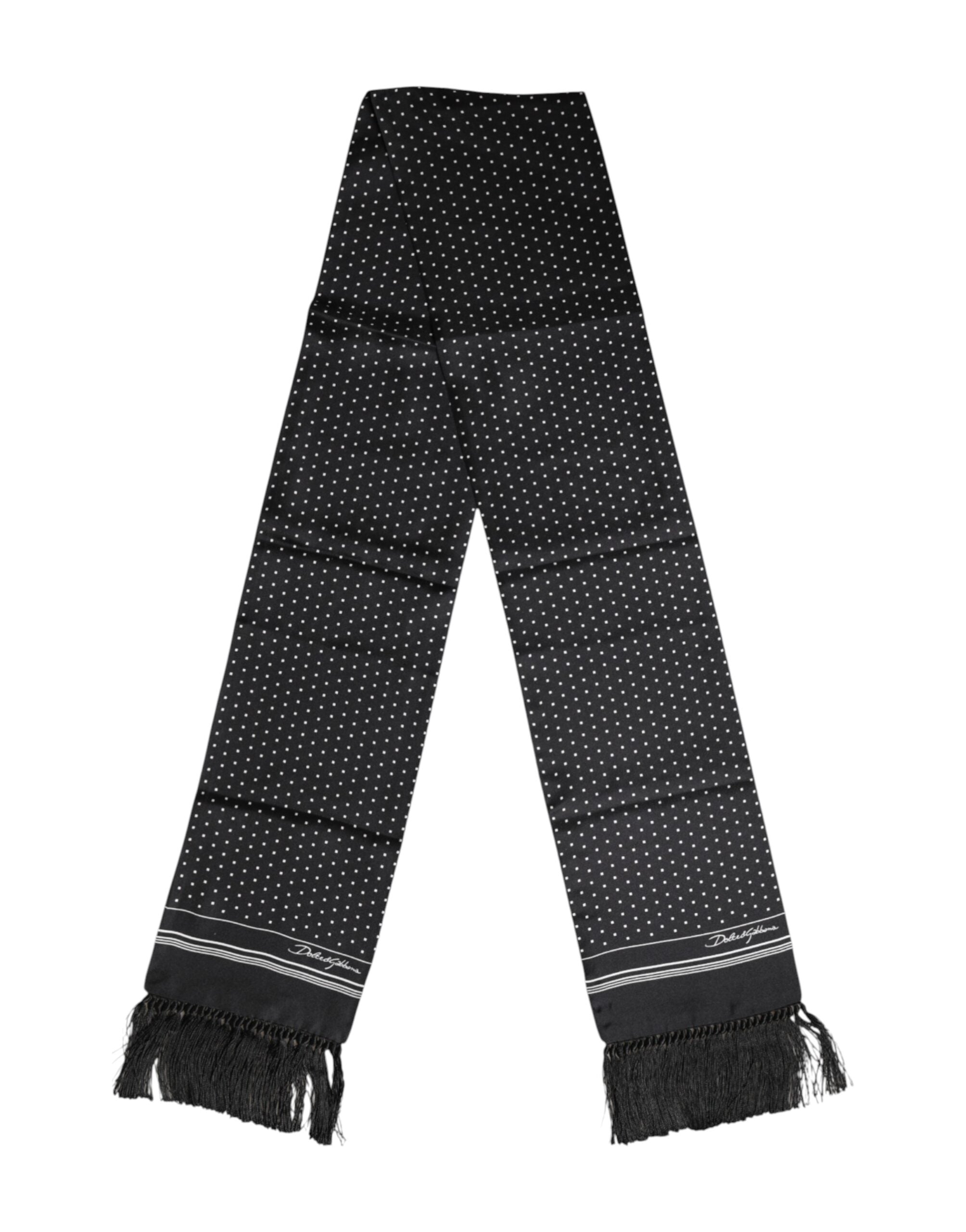 Dolce & Gabbana Black White Polka Dot Fringes Foulard Men's Scarf