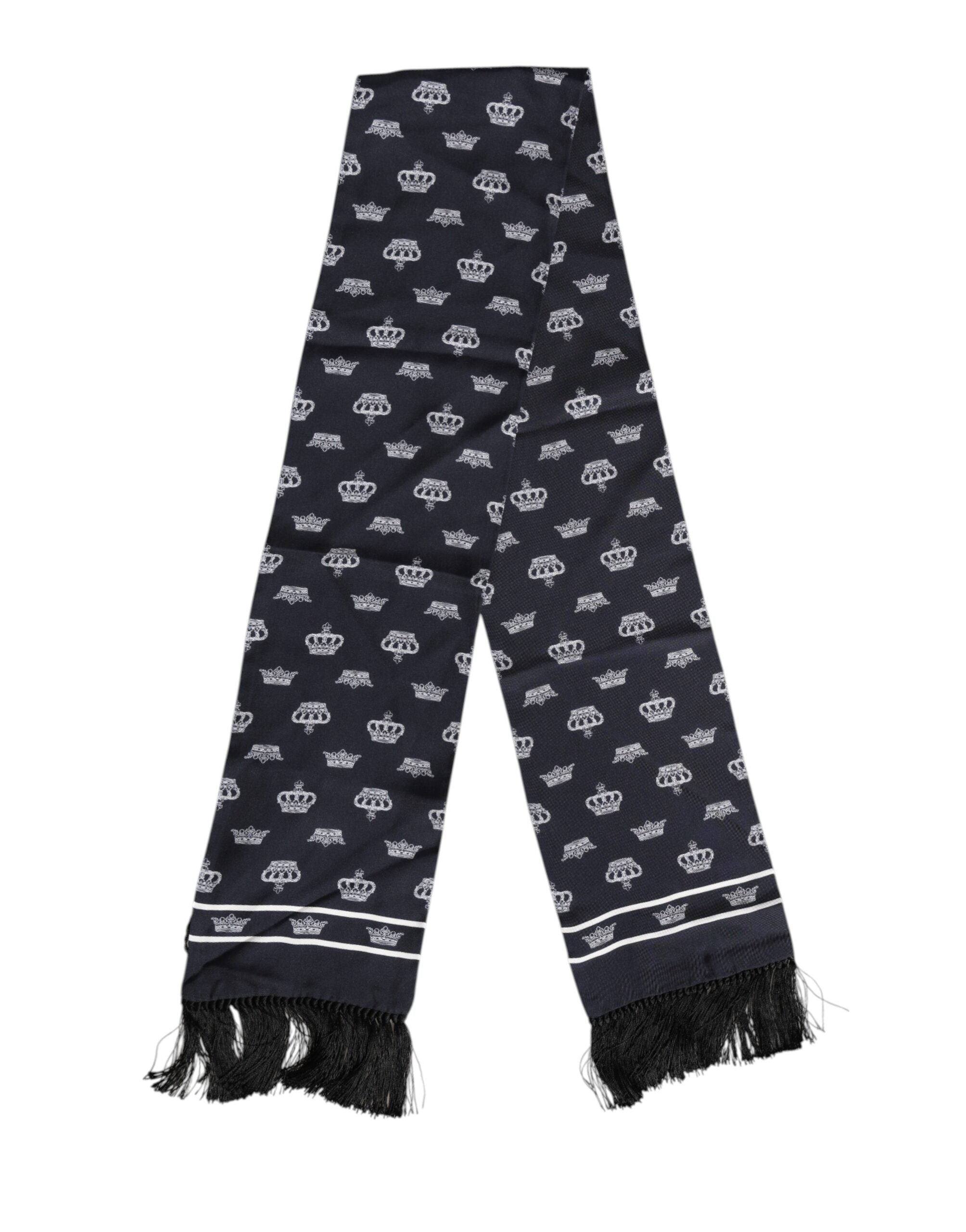 Dolce & Gabbana Black Silk Crown Fringes Men Foulard Men's Scarf