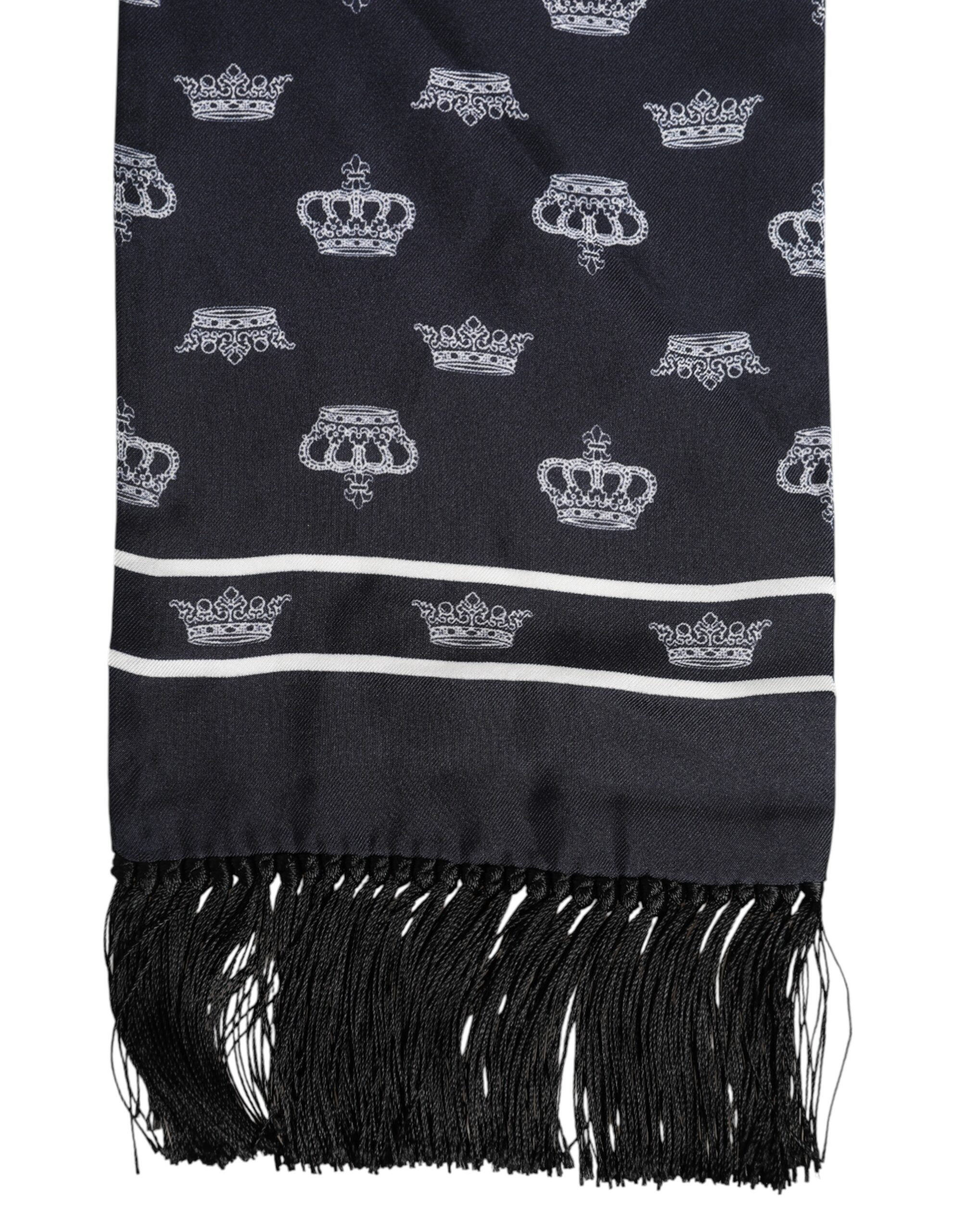 Dolce & Gabbana Black Silk Crown Fringes Men Foulard Men's Scarf