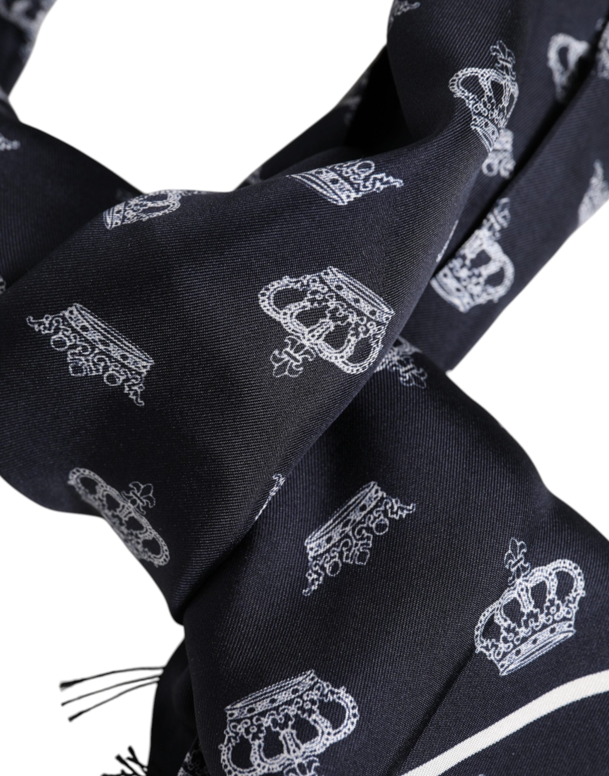 Dolce & Gabbana Black Silk Crown Fringes Men Foulard Men's Scarf