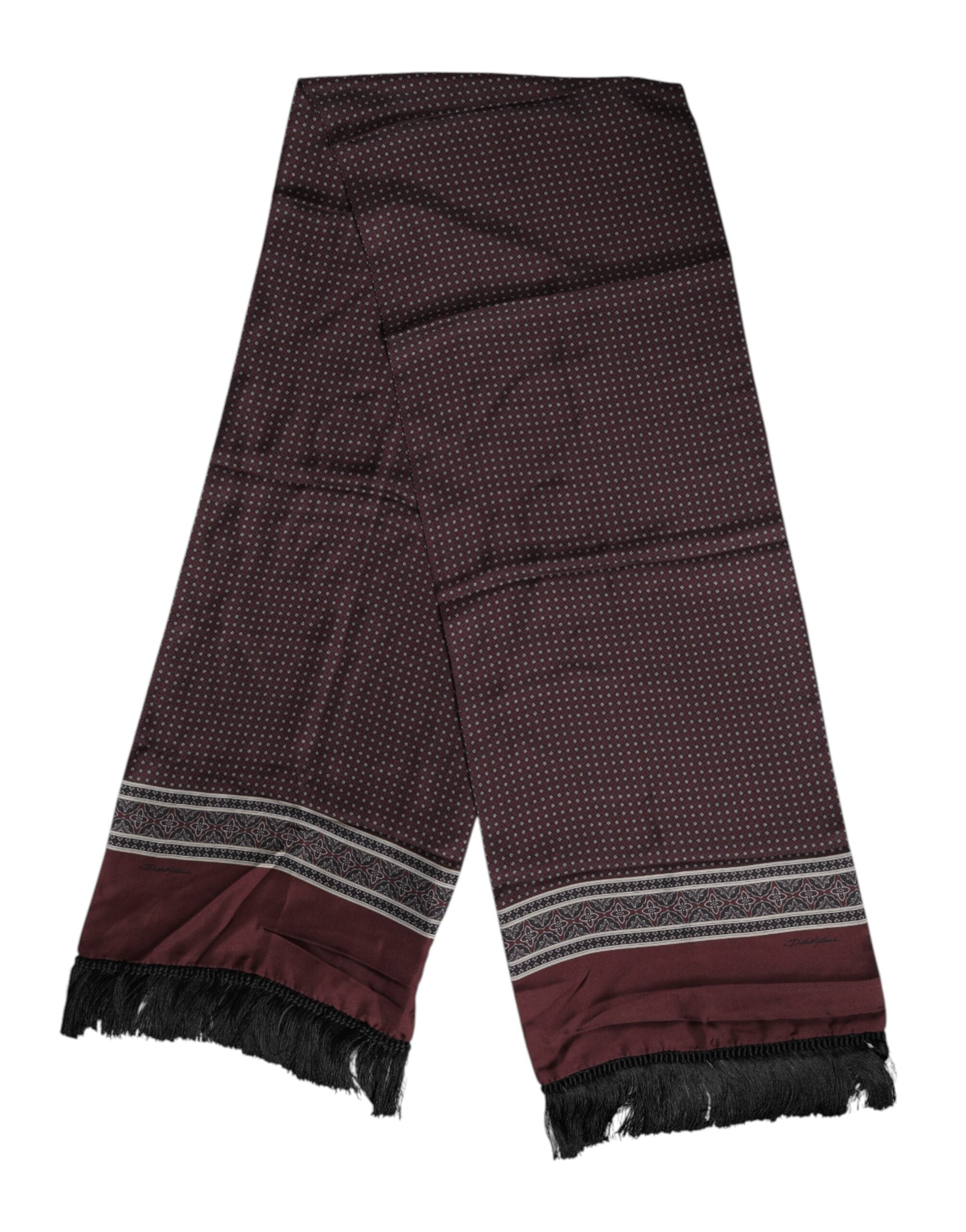 Dolce & Gabbana Maroon Dotted Silk Fringes Foulard Men's Scarf