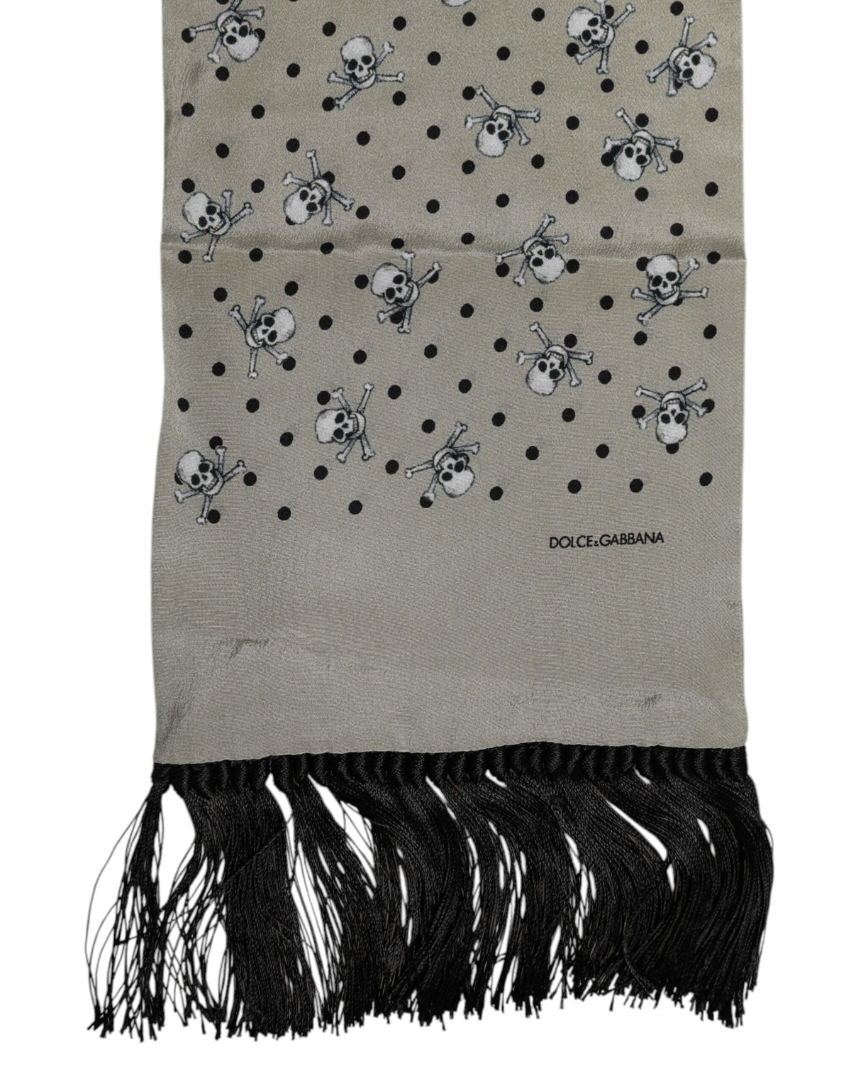 Dolce & Gabbana Gray Skulls Silk Fringes Men Foulard Men's Scarf