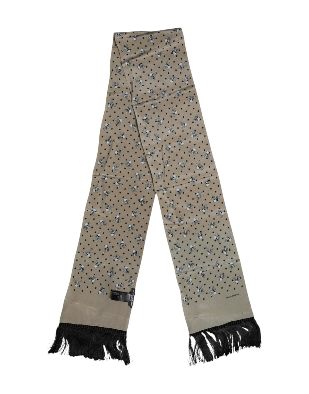 Dolce & Gabbana Gray Skulls Silk Fringes Men Foulard Men's Scarf