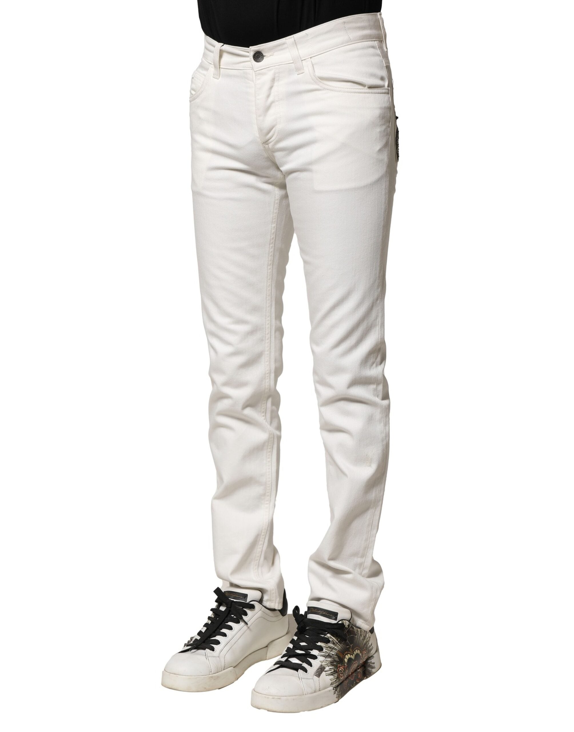 Dolce & Gabbana White Cotton Skinny Men Denim Men's Jeans (Pre-Owned)
