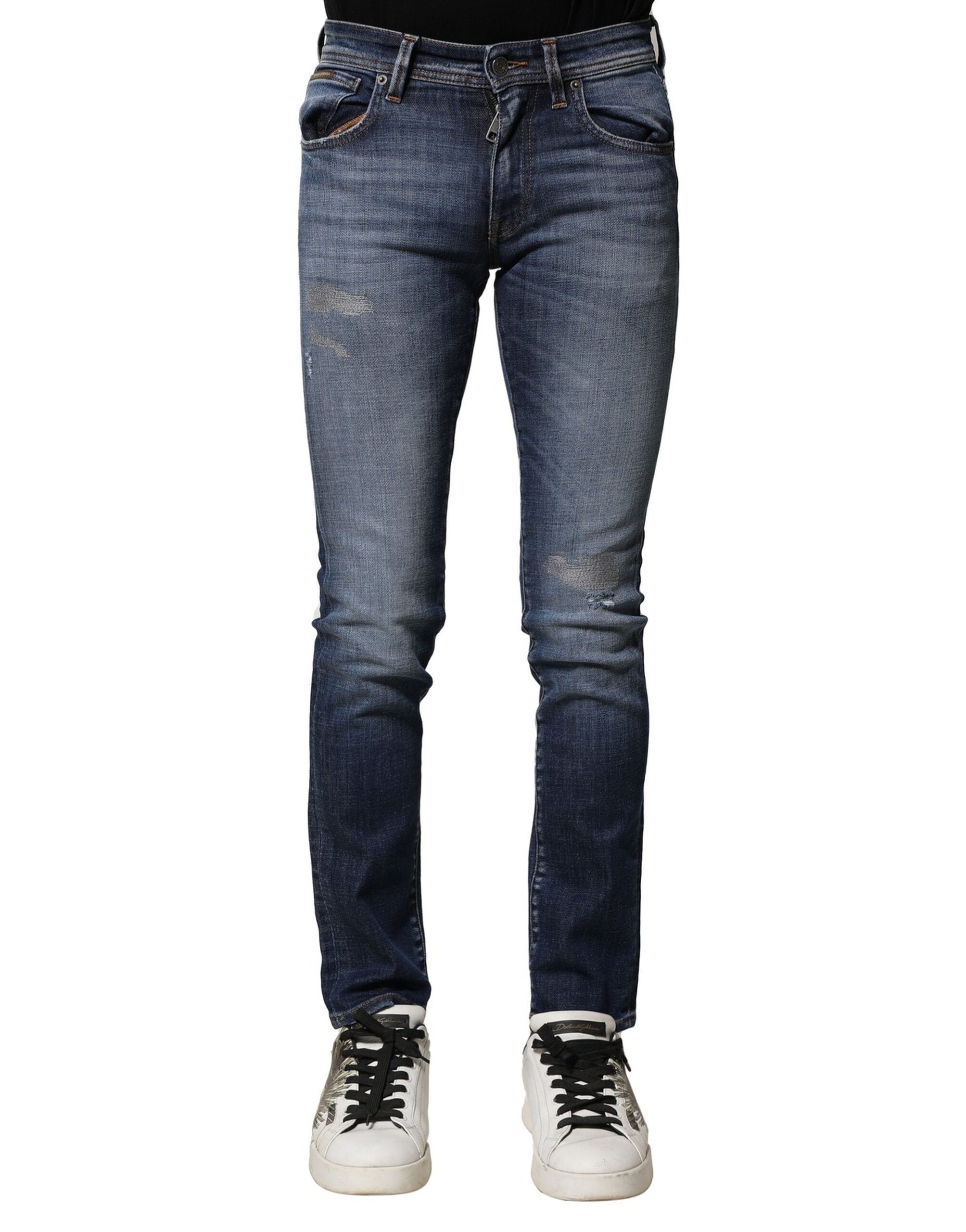 Dolce & Gabbana Blue Washed Cotton Slim Fit Men Denim Men's Jeans