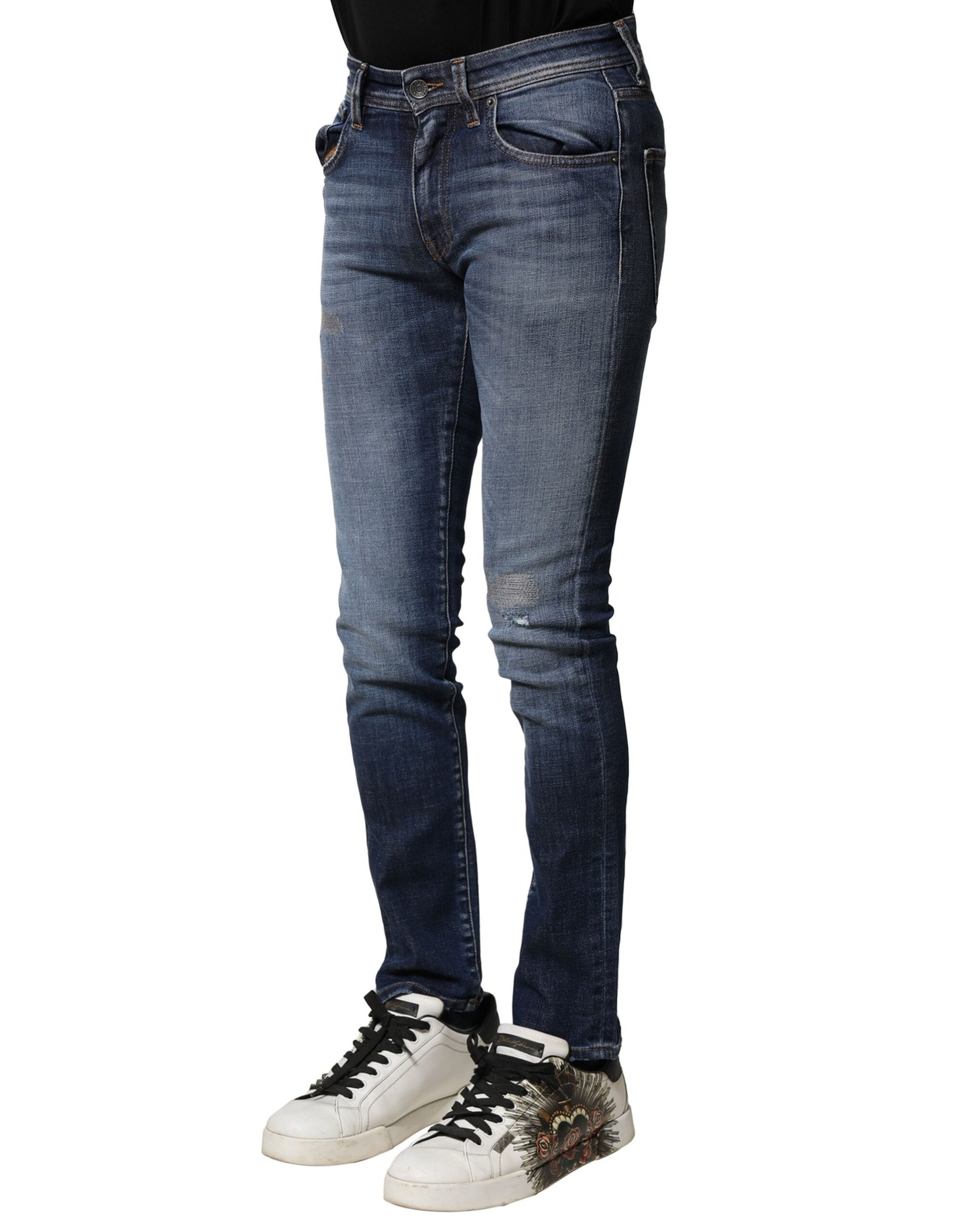 Dolce & Gabbana Blue Washed Cotton Slim Fit Men Denim Men's Jeans
