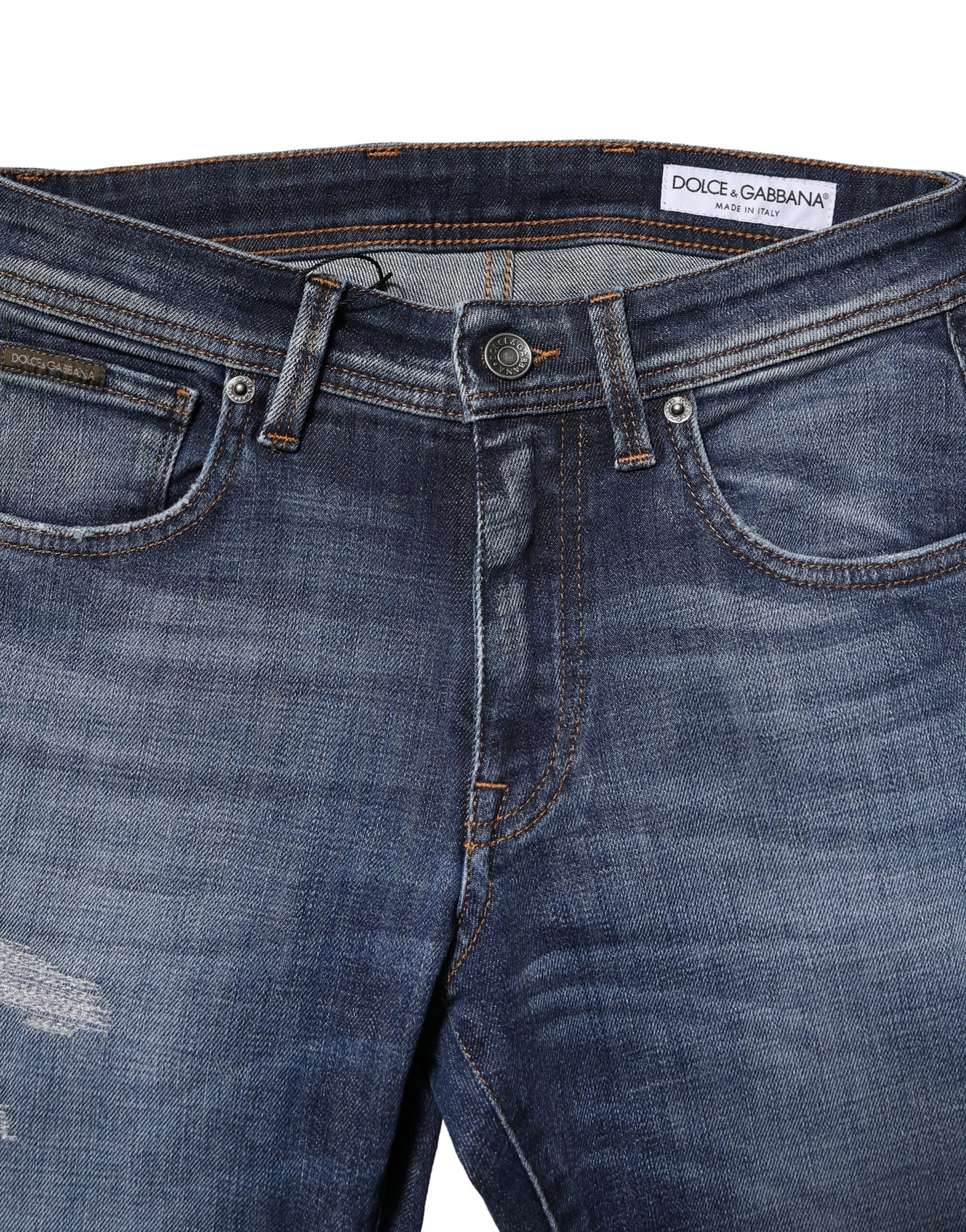 Dolce & Gabbana Blue Washed Cotton Slim Fit Men Denim Men's Jeans