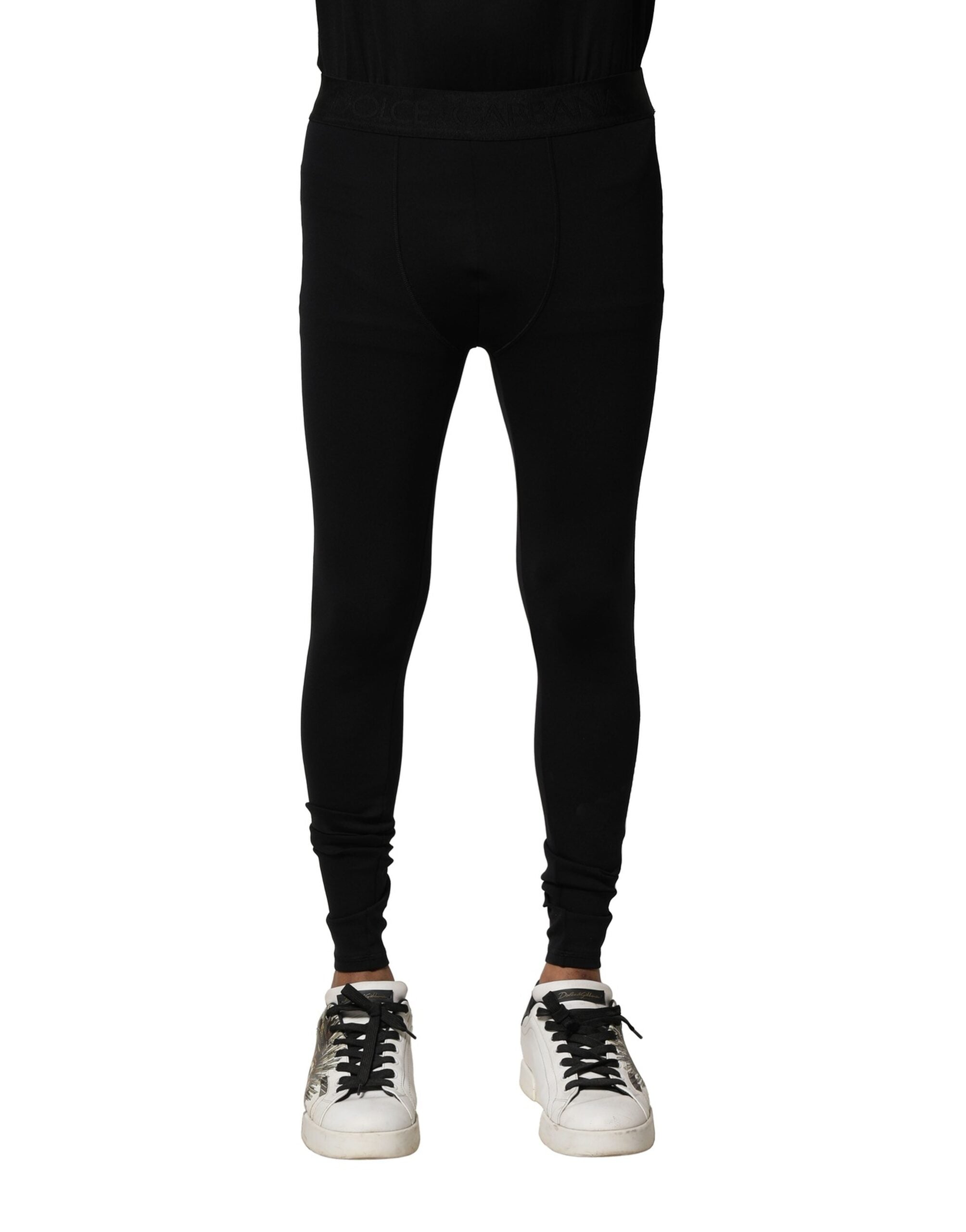 Dolce & Gabbana Black Nylon Elastic Logo Men Leggings Men's Pants