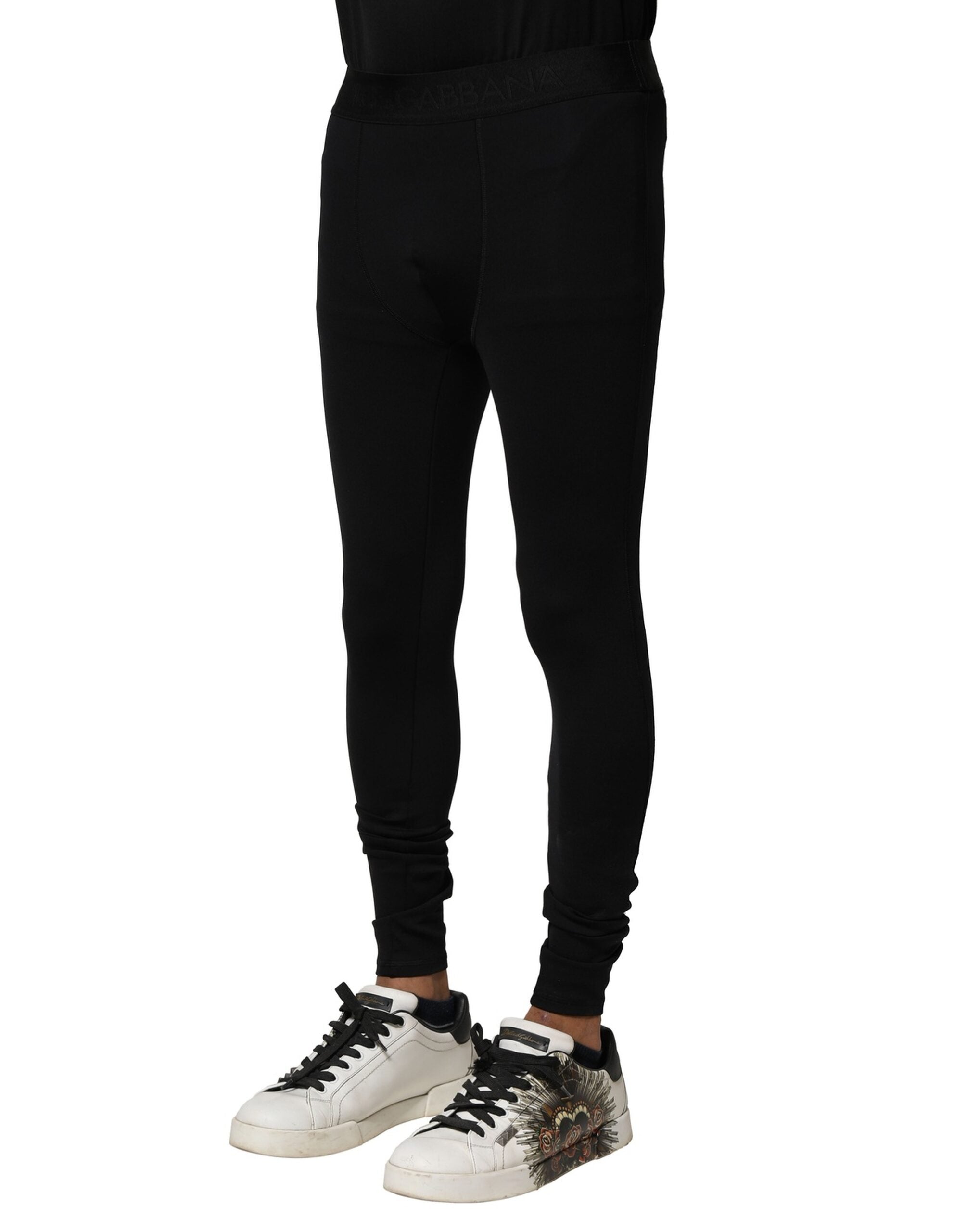 Dolce & Gabbana Black Nylon Elastic Logo Men Leggings Men's Pants
