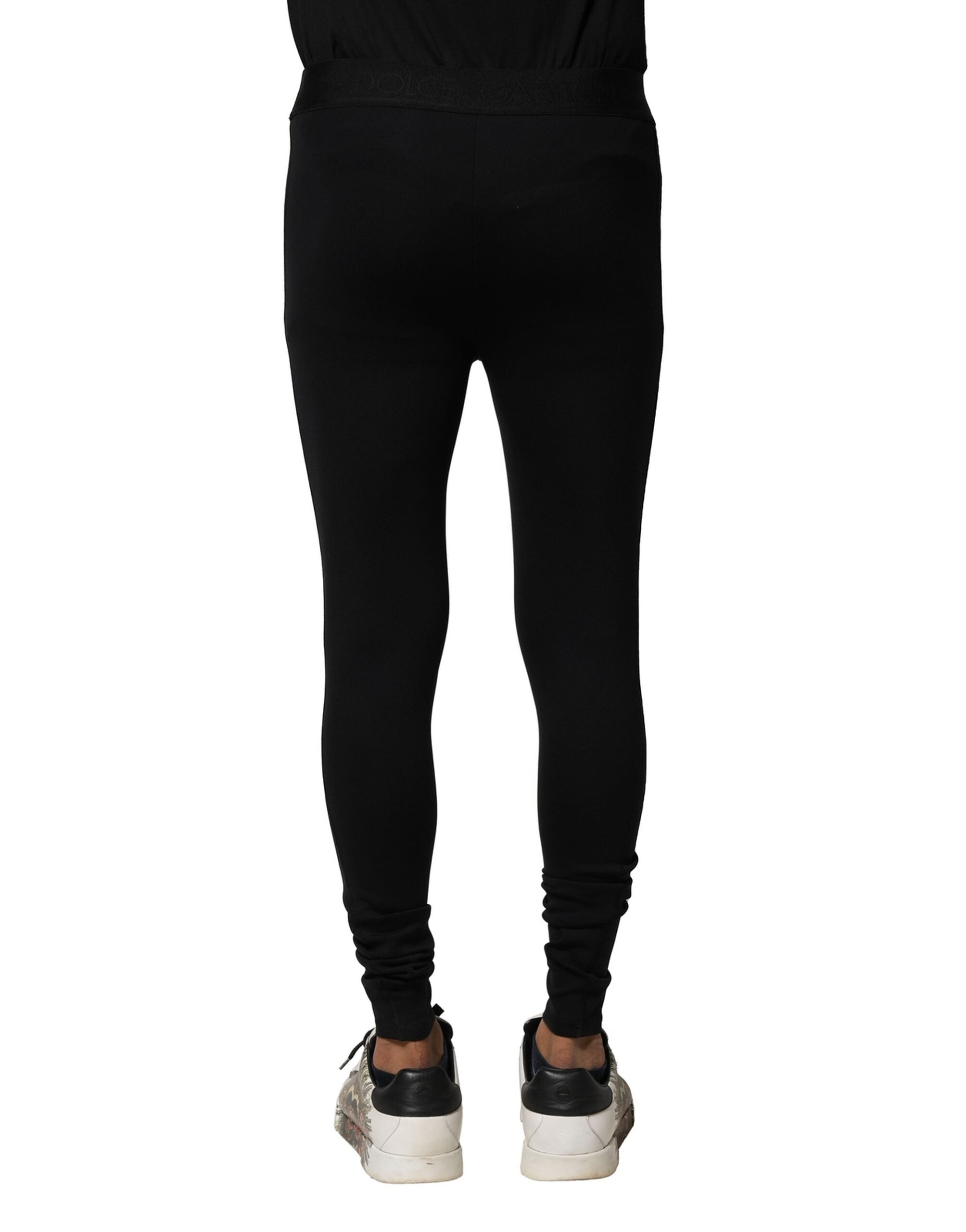 Dolce & Gabbana Black Nylon Elastic Logo Men Leggings Men's Pants