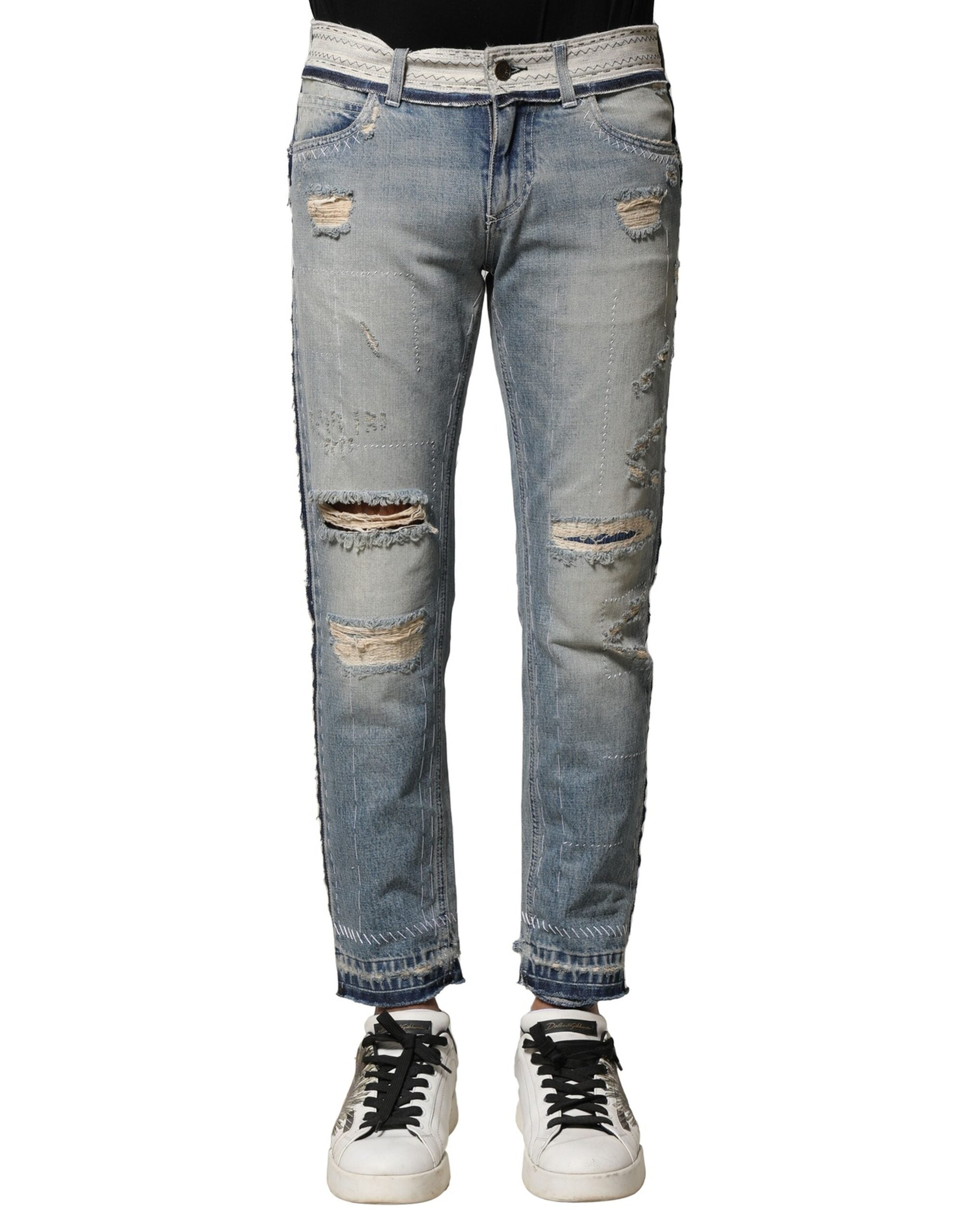 Dolce & Gabbana Light Blue Tattered Straight Men Denim Men's Jeans