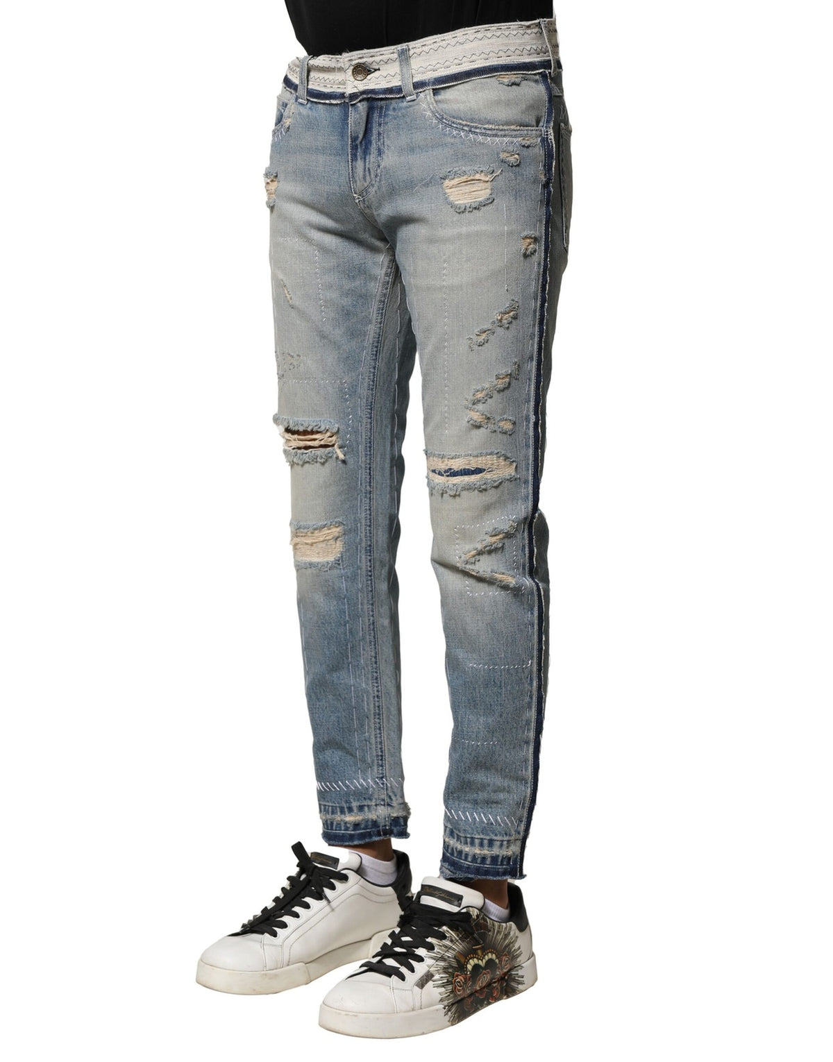 Dolce & Gabbana Light Blue Tattered Straight Men Denim Men's Jeans