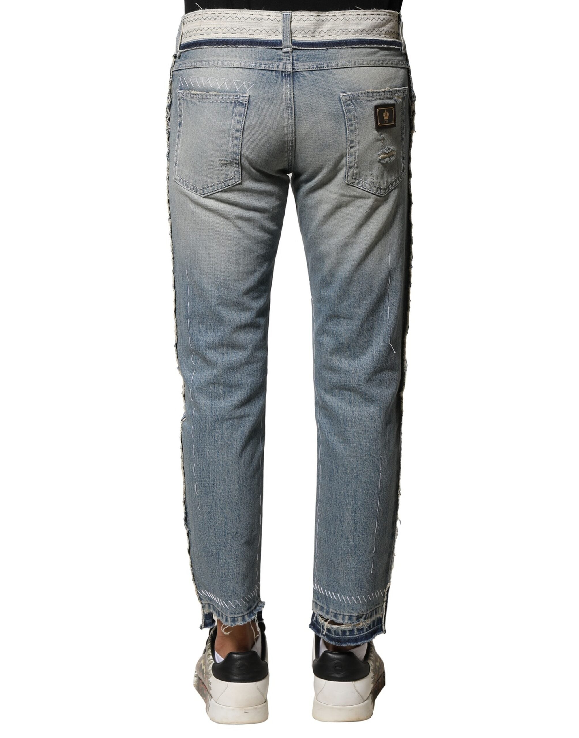 Dolce & Gabbana Light Blue Tattered Straight Men Denim Men's Jeans