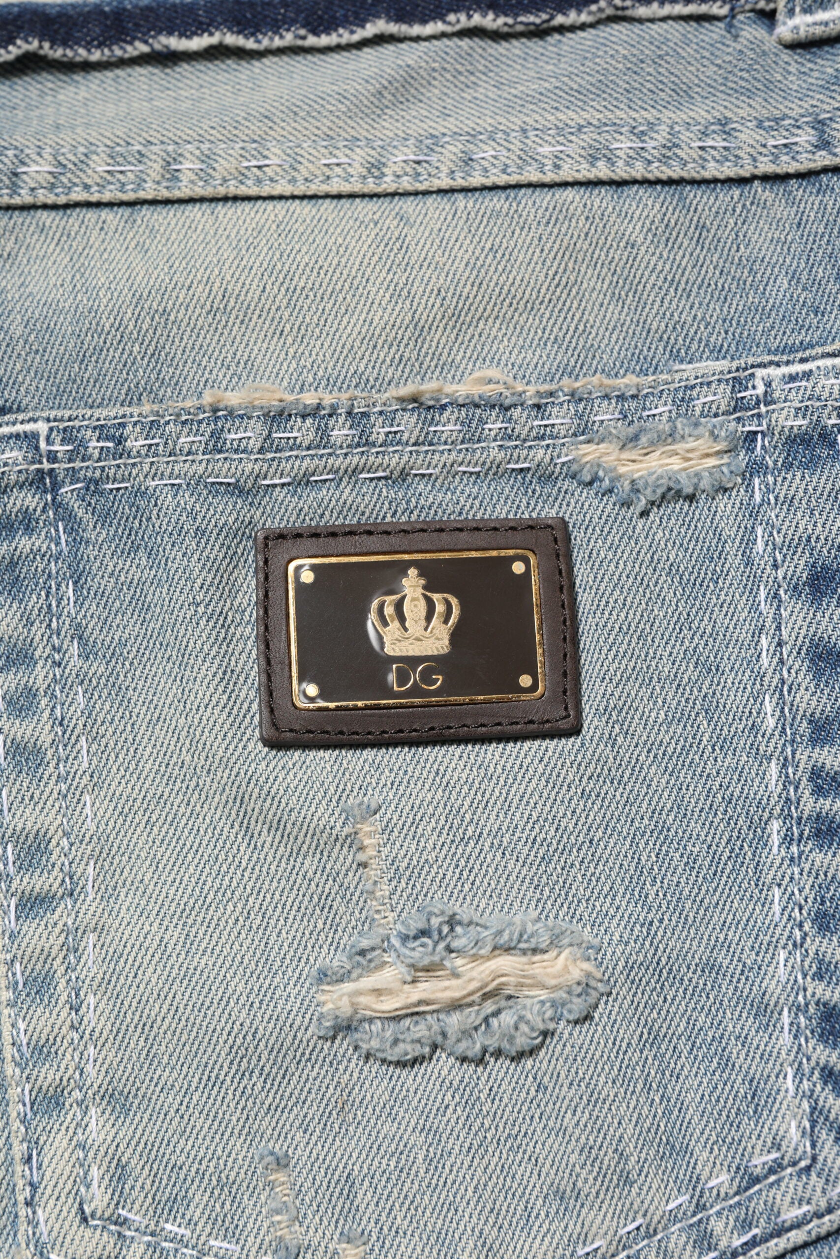 Dolce & Gabbana Light Blue Tattered Straight Men Denim Men's Jeans