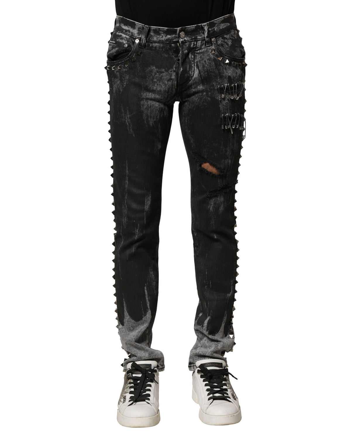 Dolce & Gabbana Black Washed Embellished Skinny Denim Men's Jeans