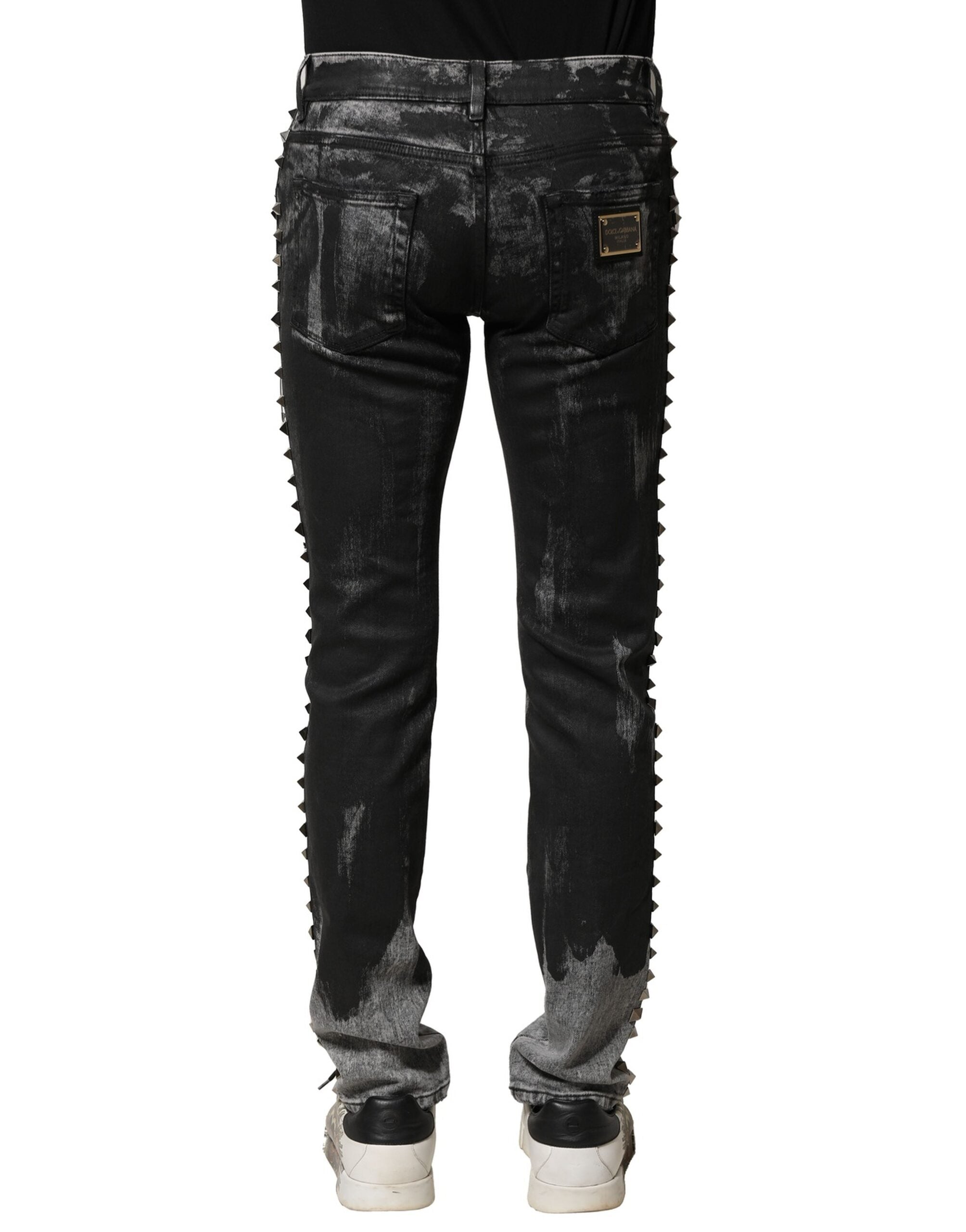 Dolce & Gabbana Black Washed Embellished Skinny Denim Men's Jeans