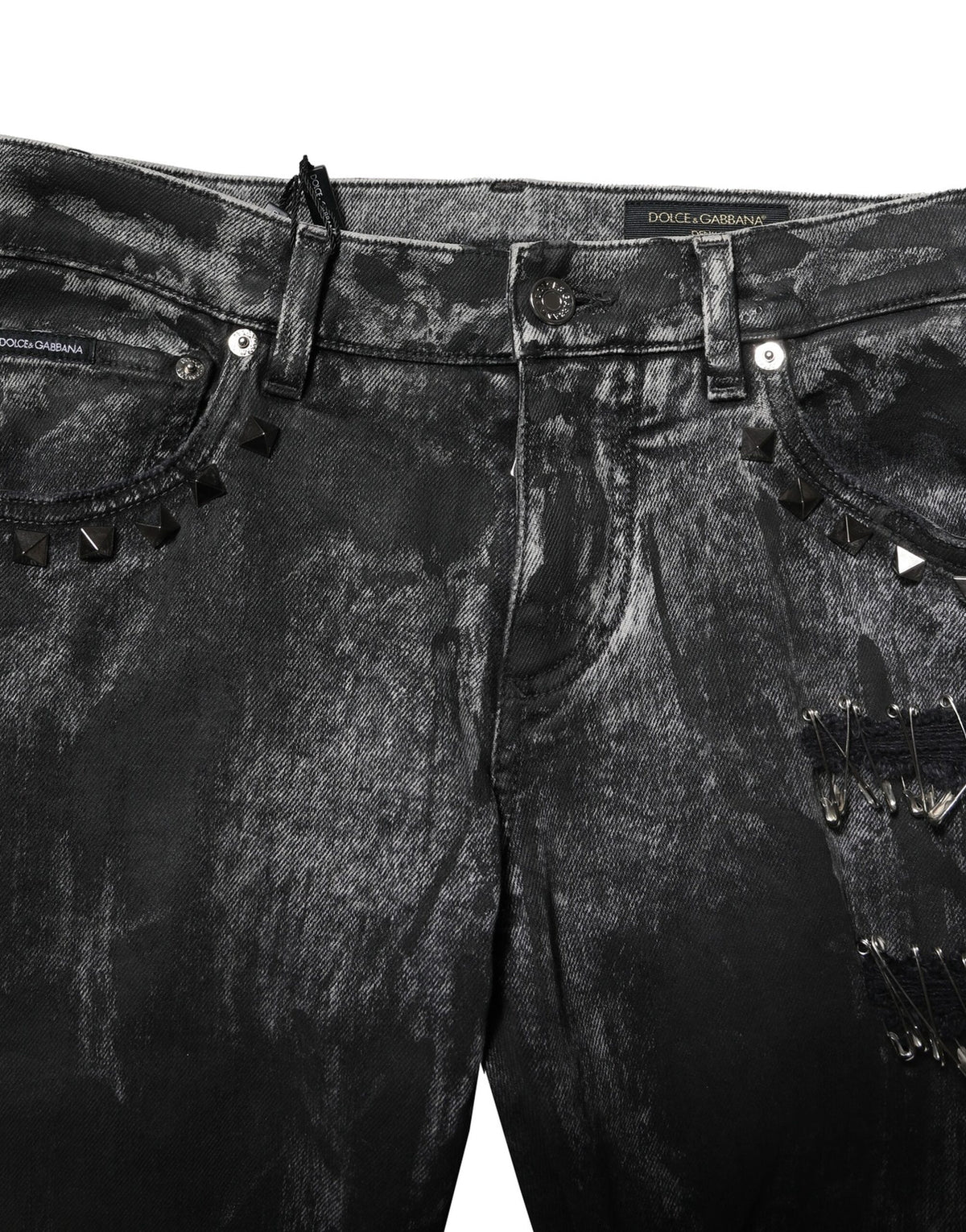 Dolce & Gabbana Black Washed Embellished Skinny Denim Men's Jeans
