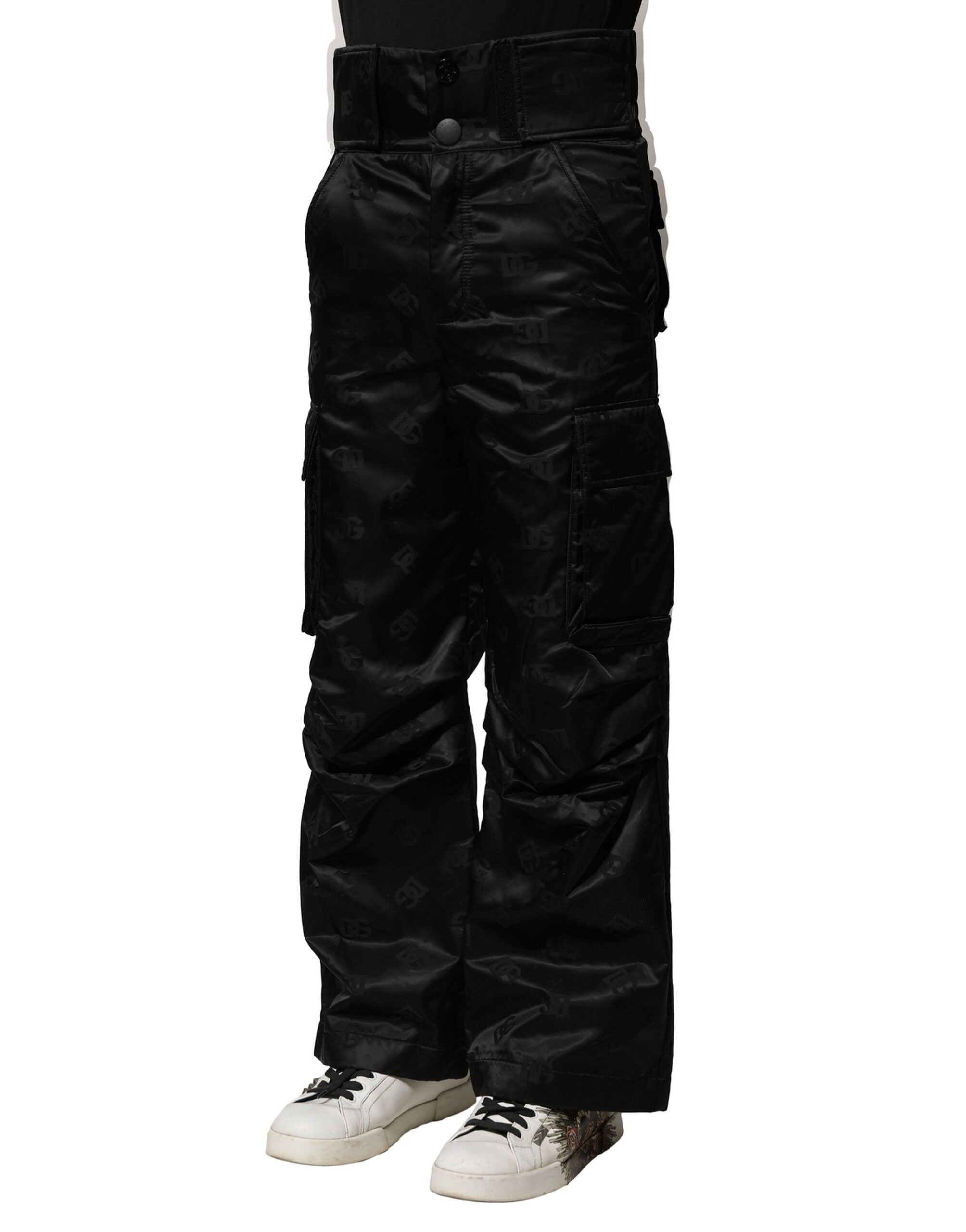 Dolce & Gabbana Black Nylon DG Logo Straight Men's Pants (Pre-Owned)