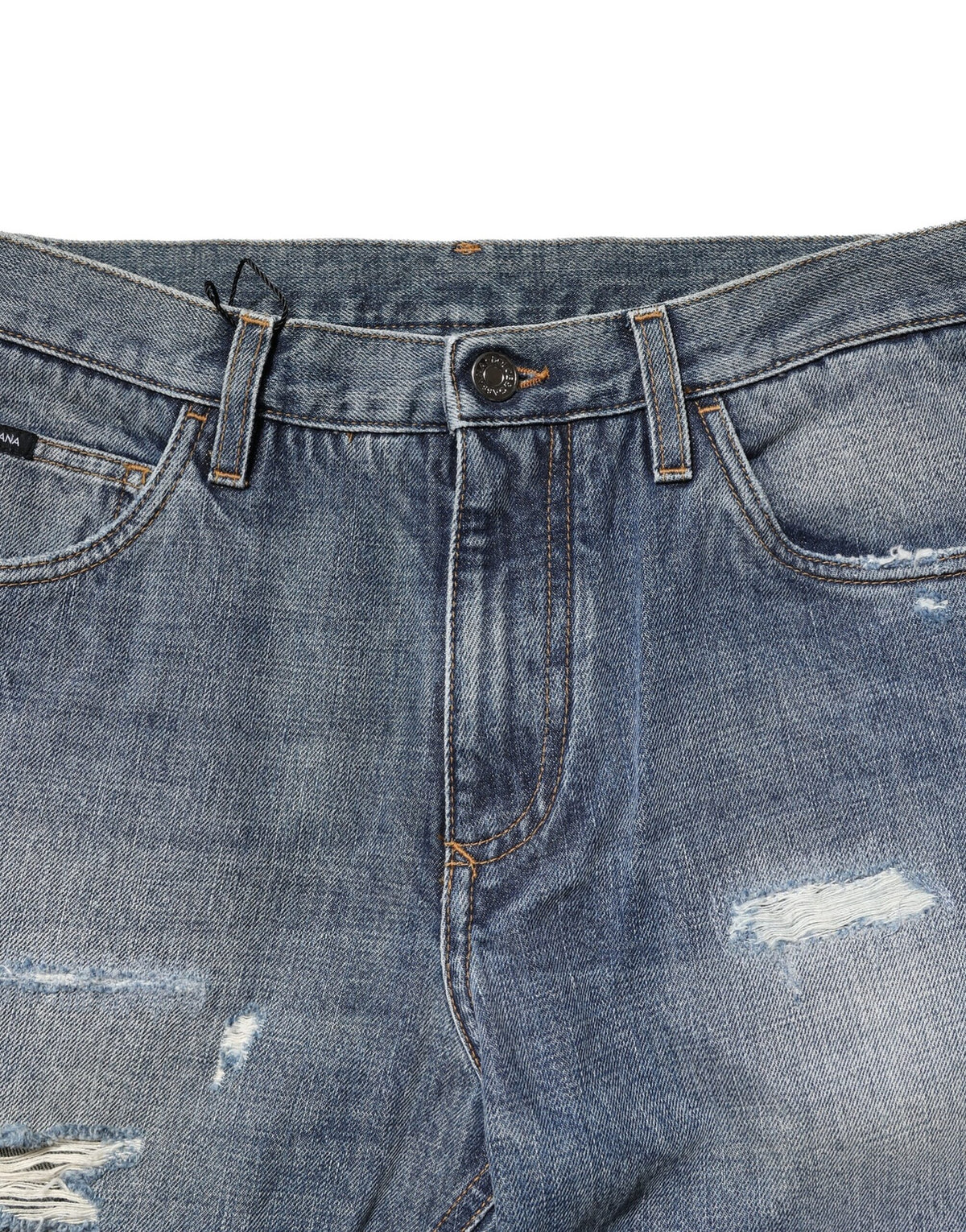 Dolce & Gabbana Blue Washed Tattered Straight Fit Denim Men's Jeans