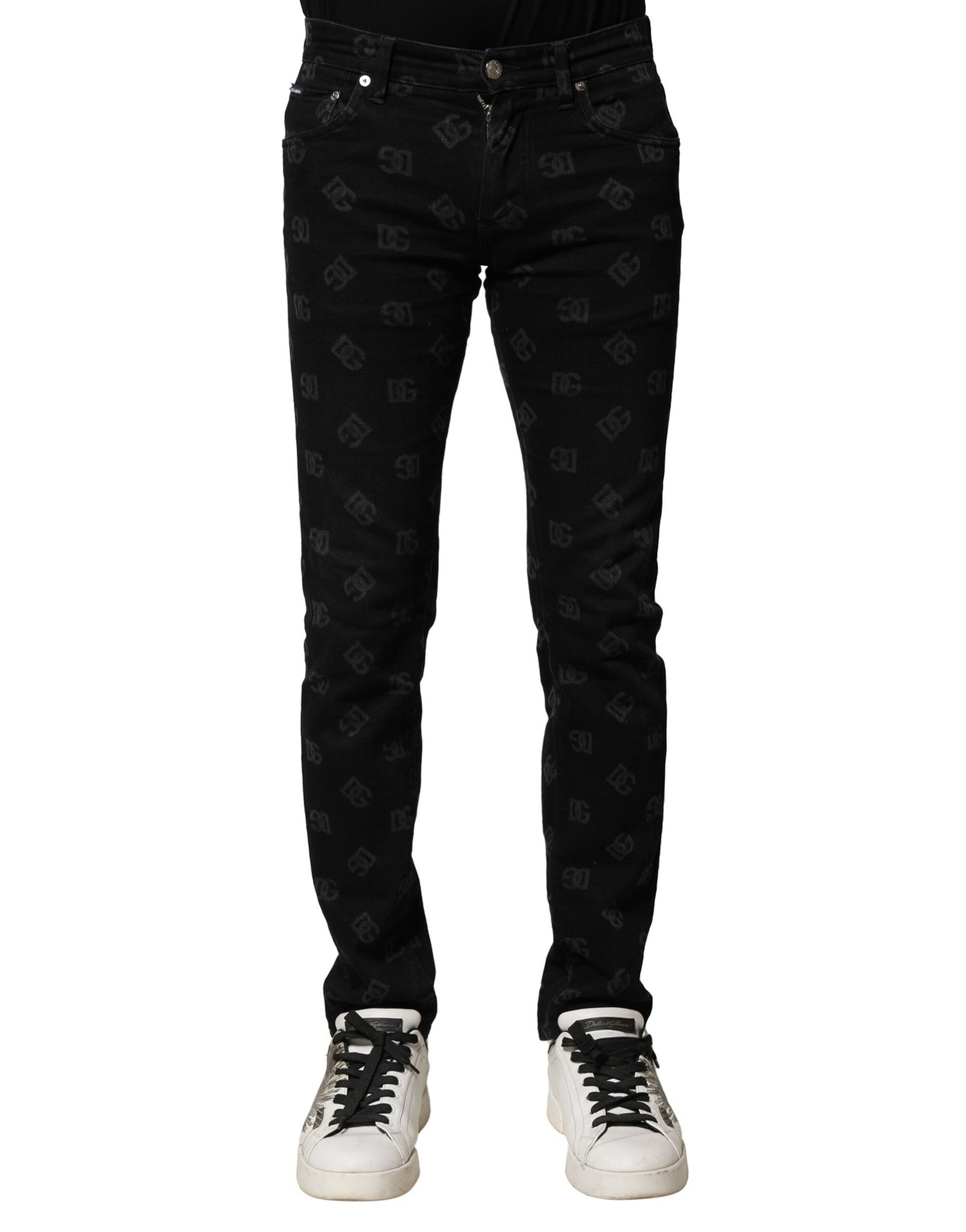 Dolce & Gabbana Black Cotton DG Logo Skinny Men Denim Men's Jeans (Pre-Owned)