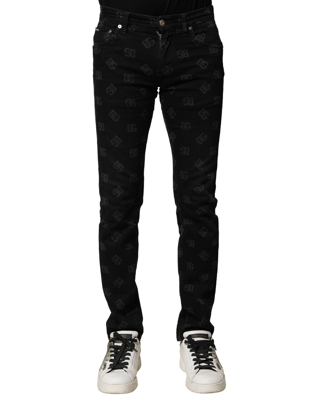 Dolce & Gabbana Black Cotton DG Logo Skinny Men Denim Men's Jeans (Pre-Owned)