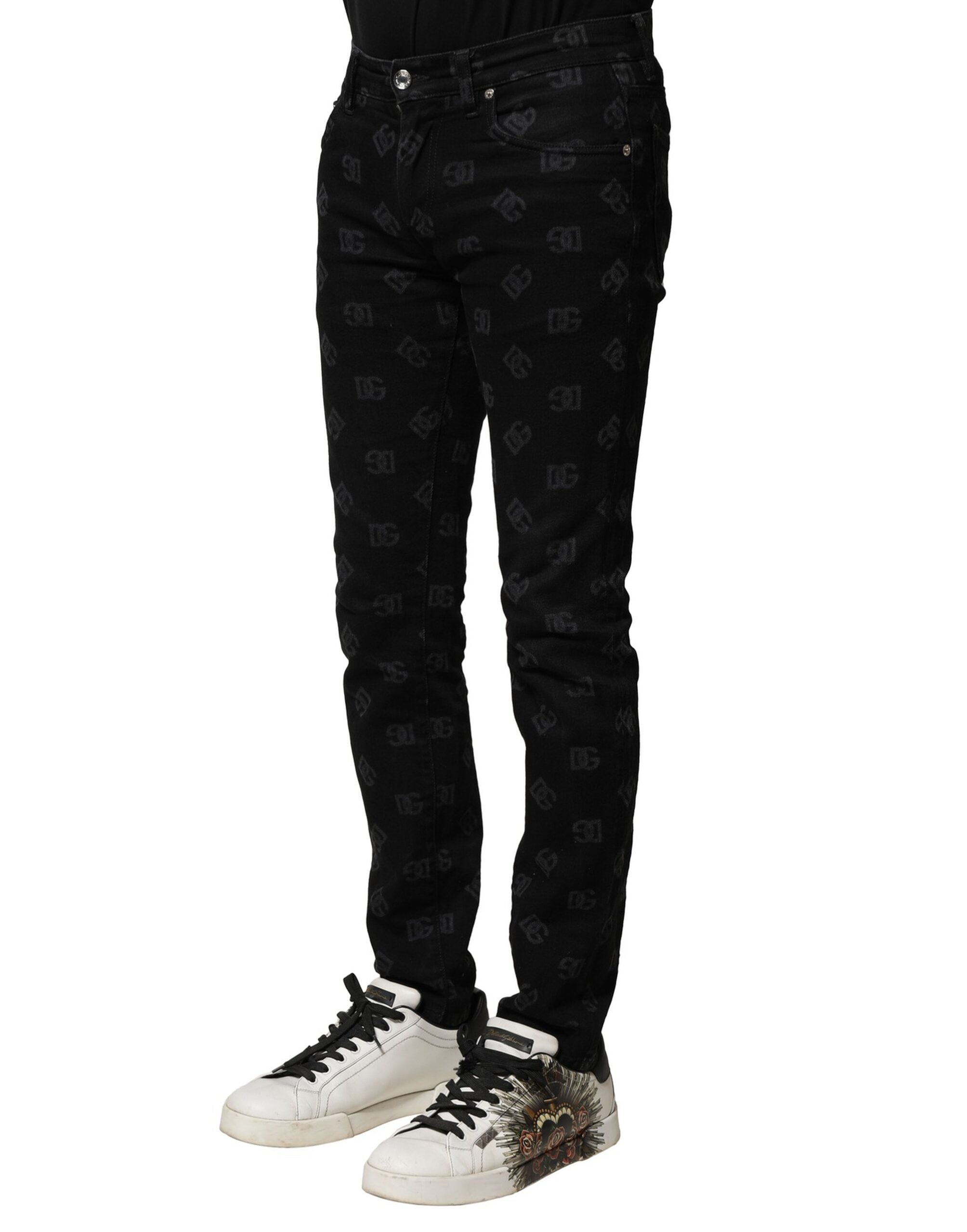 Dolce & Gabbana Black Cotton DG Logo Skinny Men Denim Men's Jeans (Pre-Owned)
