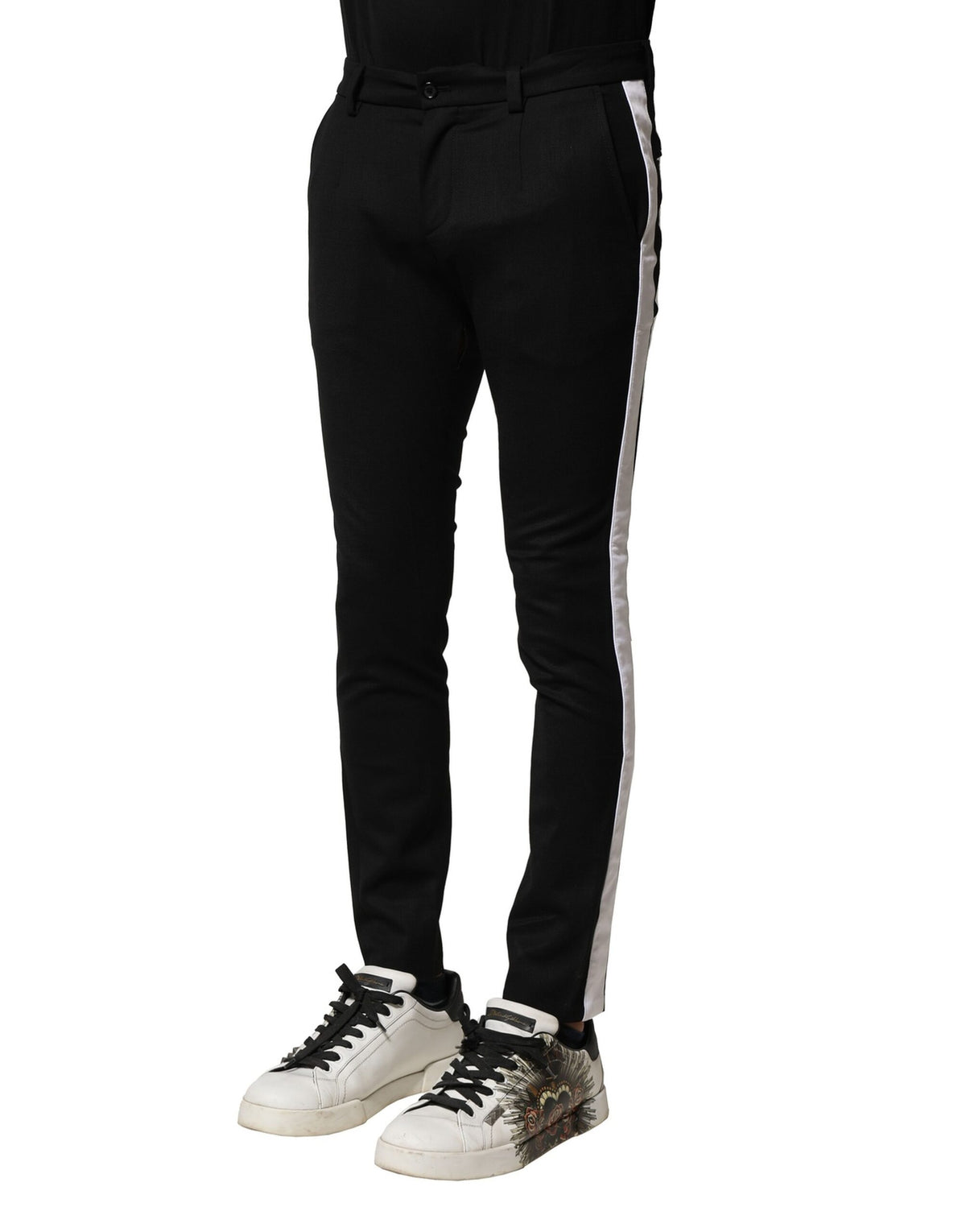 Dolce & Gabbana Black Wool Men Skinny Mid Waist Men's Pants