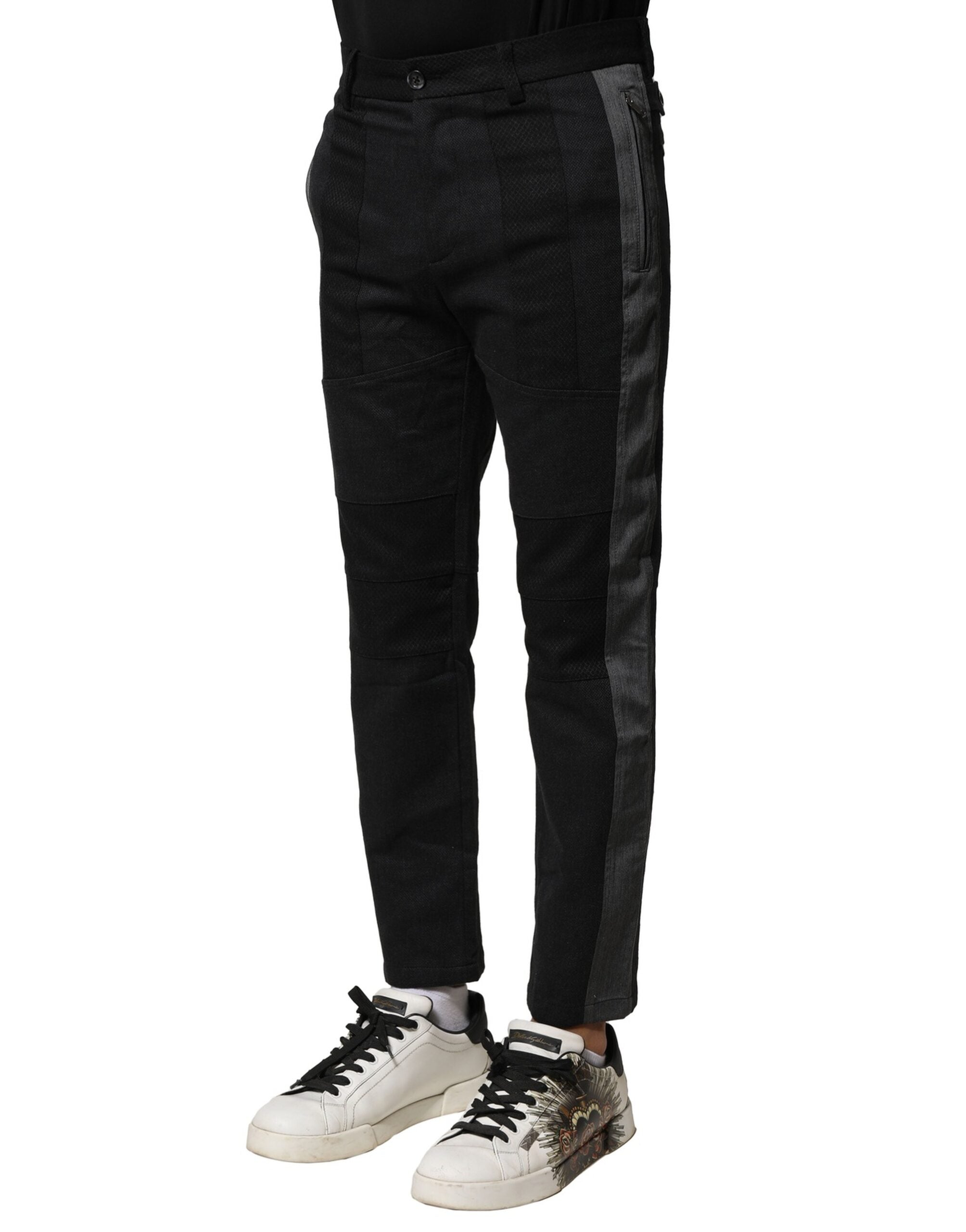 Dolce & Gabbana Black Gray Cotton Tapered Men Men's Pants