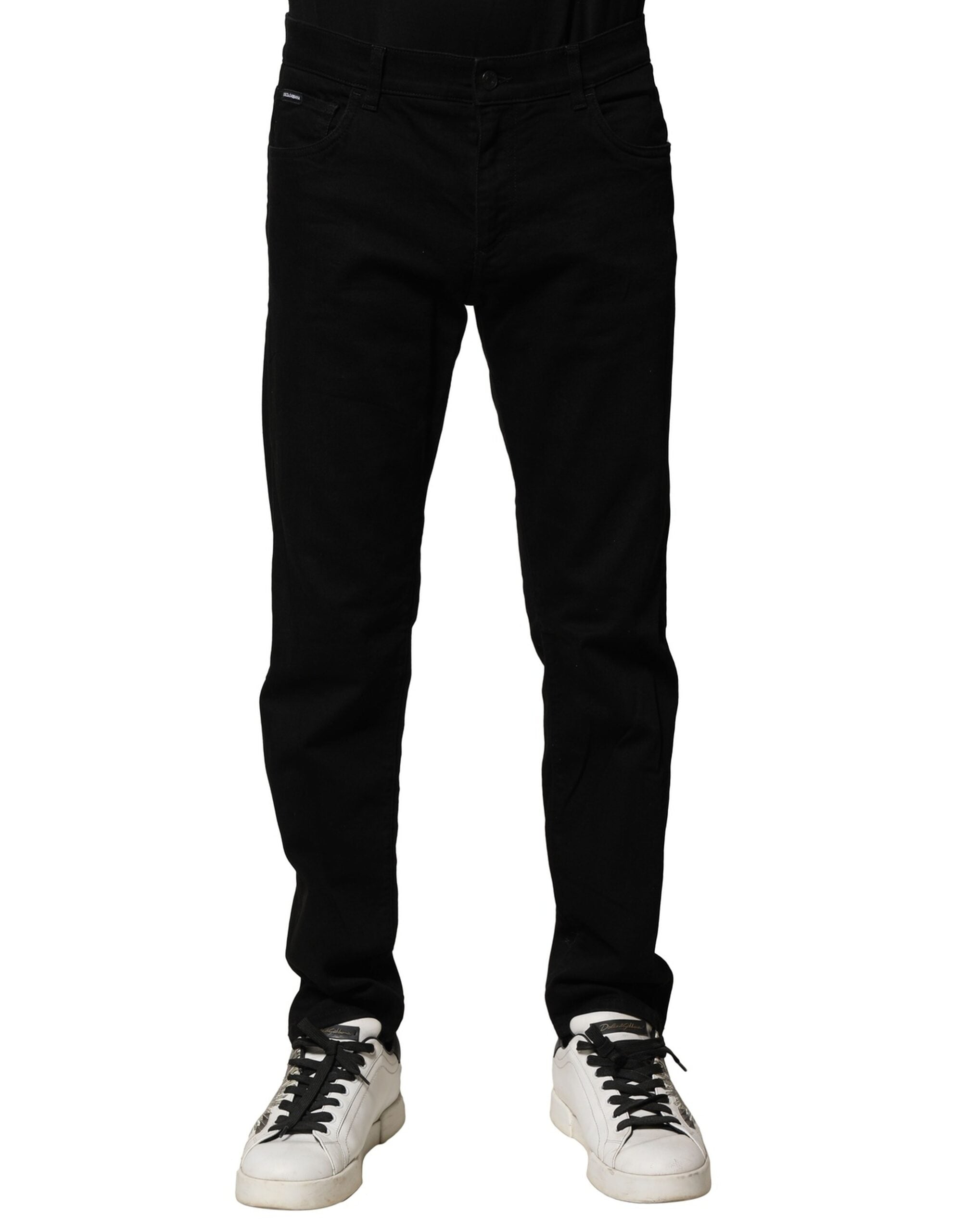 Dolce & Gabbana Black Cotton Tattered Slim Fit Men Denim Men's Jeans (Pre-Owned)