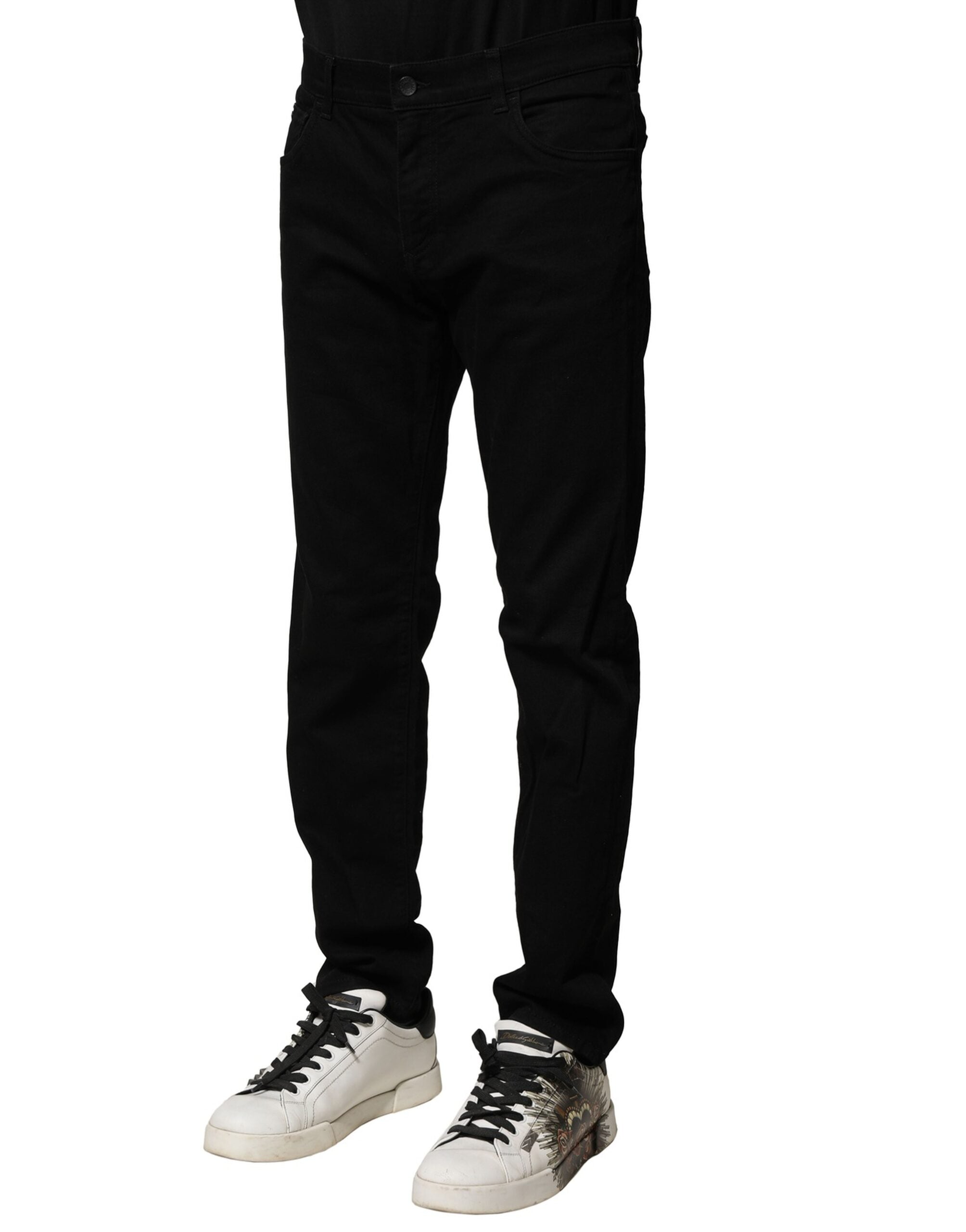 Dolce & Gabbana Black Cotton Tattered Slim Fit Men Denim Men's Jeans (Pre-Owned)