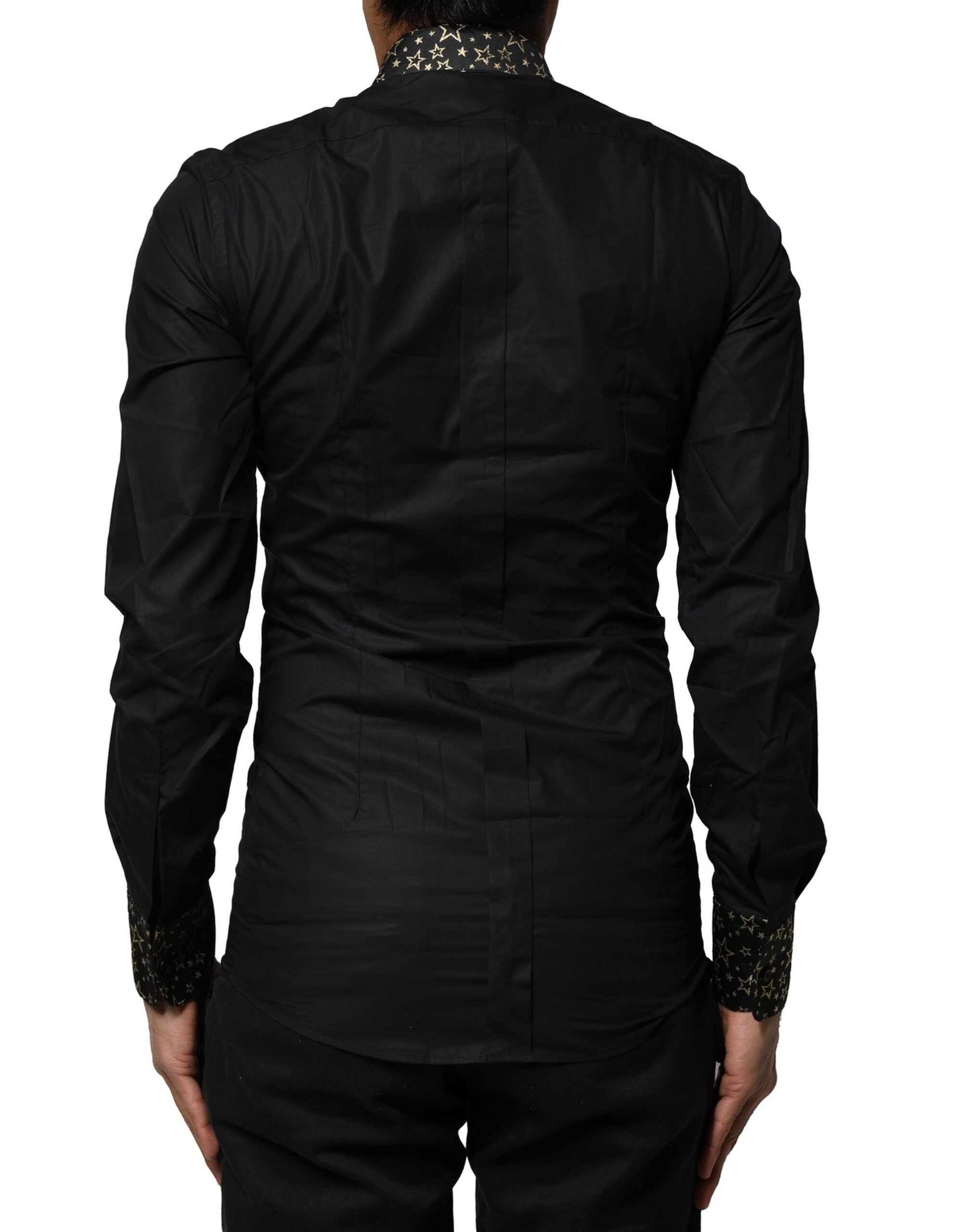Dolce & Gabbana Black Cotton GOLD Long Sleeves Dress Men's Shirt (Pre-Owned)