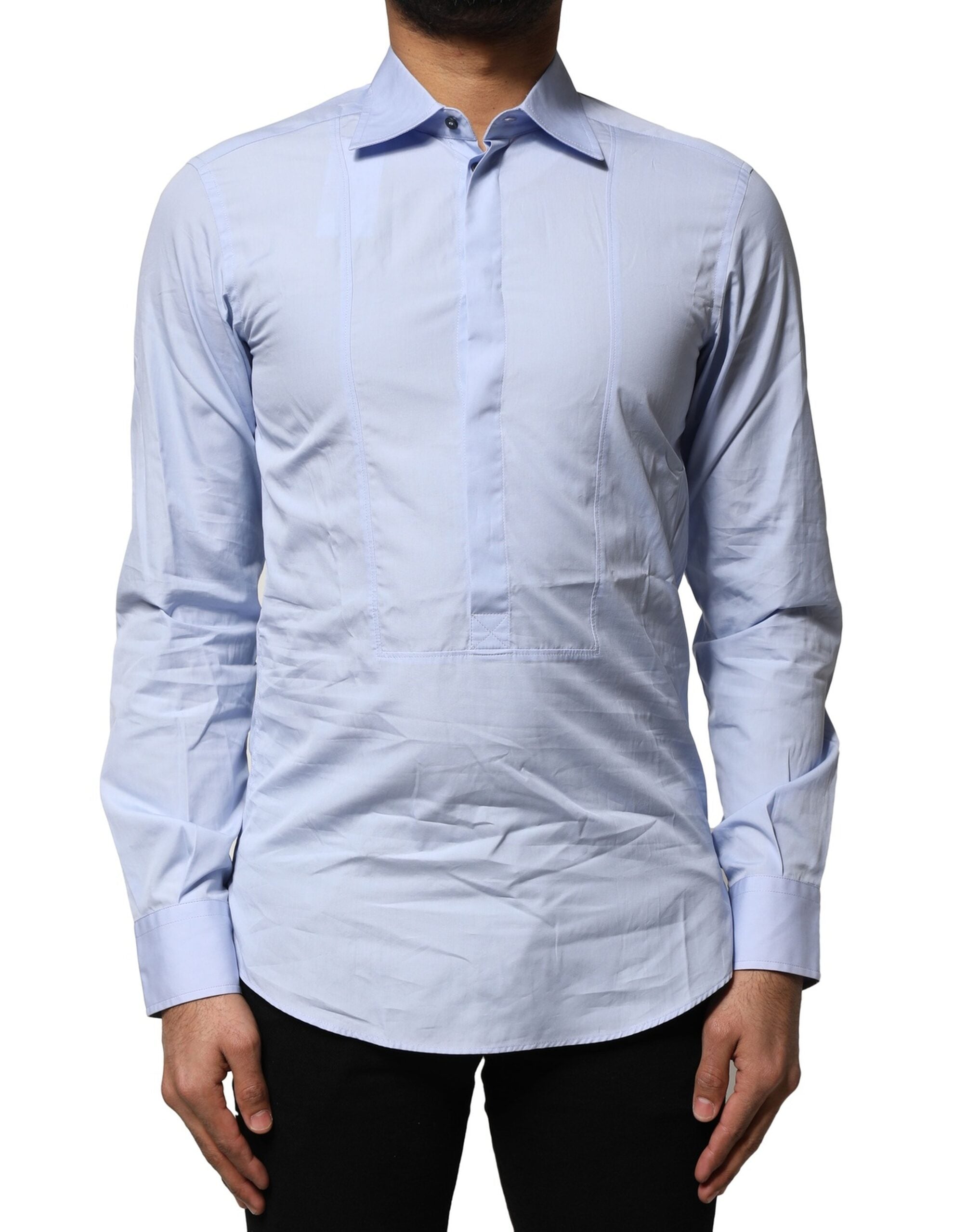 Dolce & Gabbana Light Blue Cotton Long Sleeves Dress Men's Shirt (Pre-Owned)