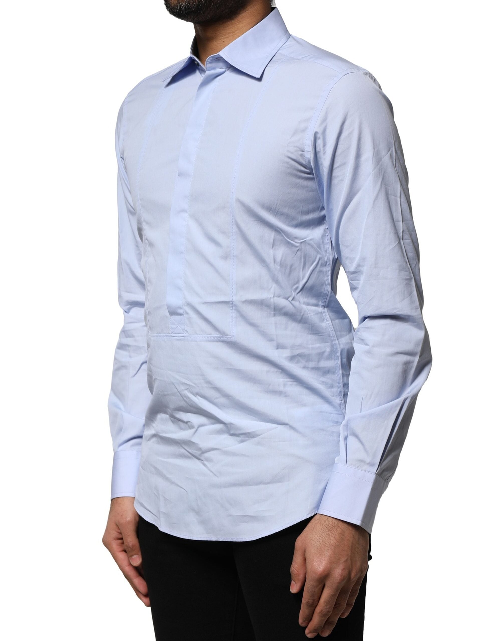 Dolce & Gabbana Light Blue Cotton Long Sleeves Dress Men's Shirt (Pre-Owned)