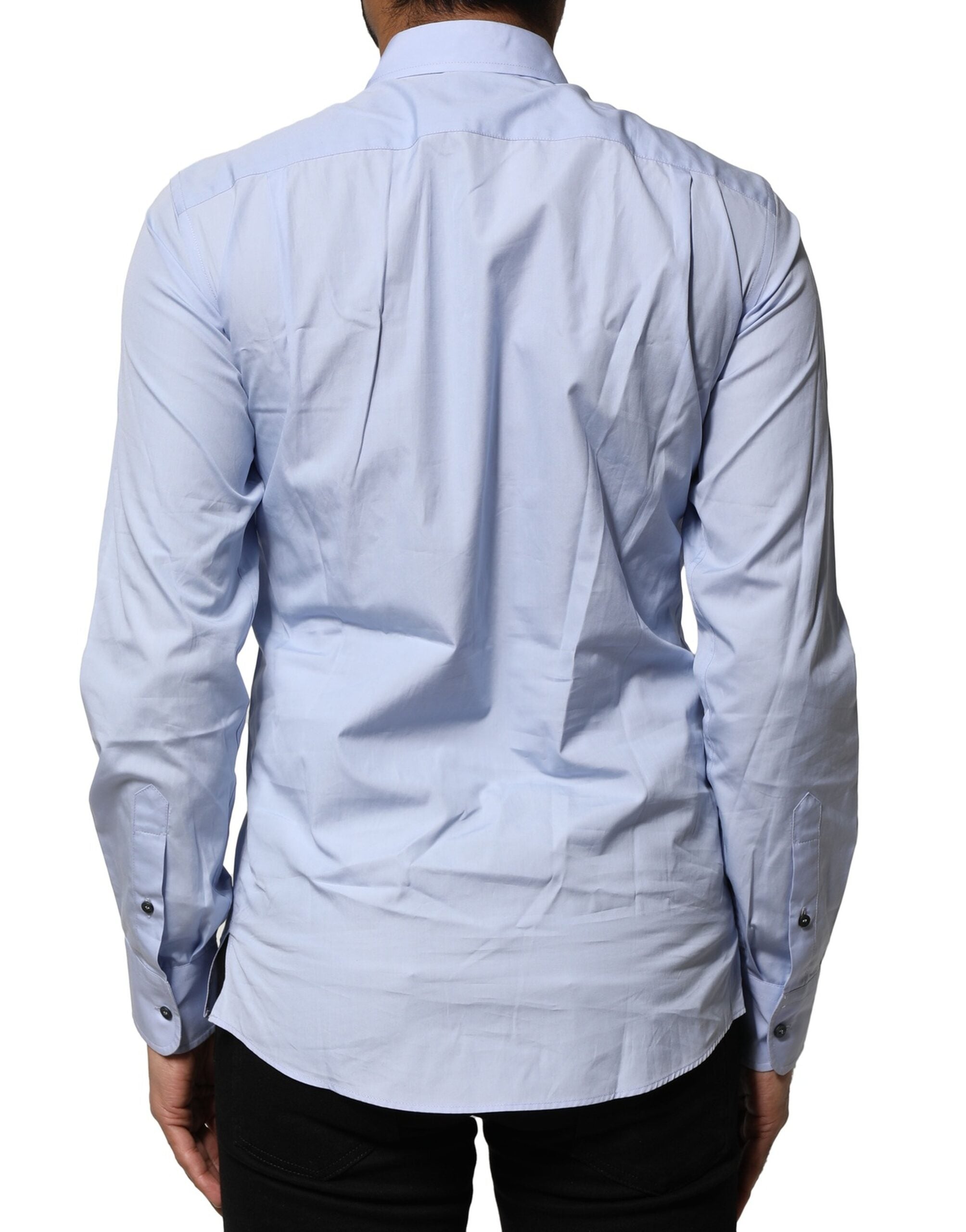 Dolce & Gabbana Light Blue Cotton Long Sleeves Dress Men's Shirt (Pre-Owned)