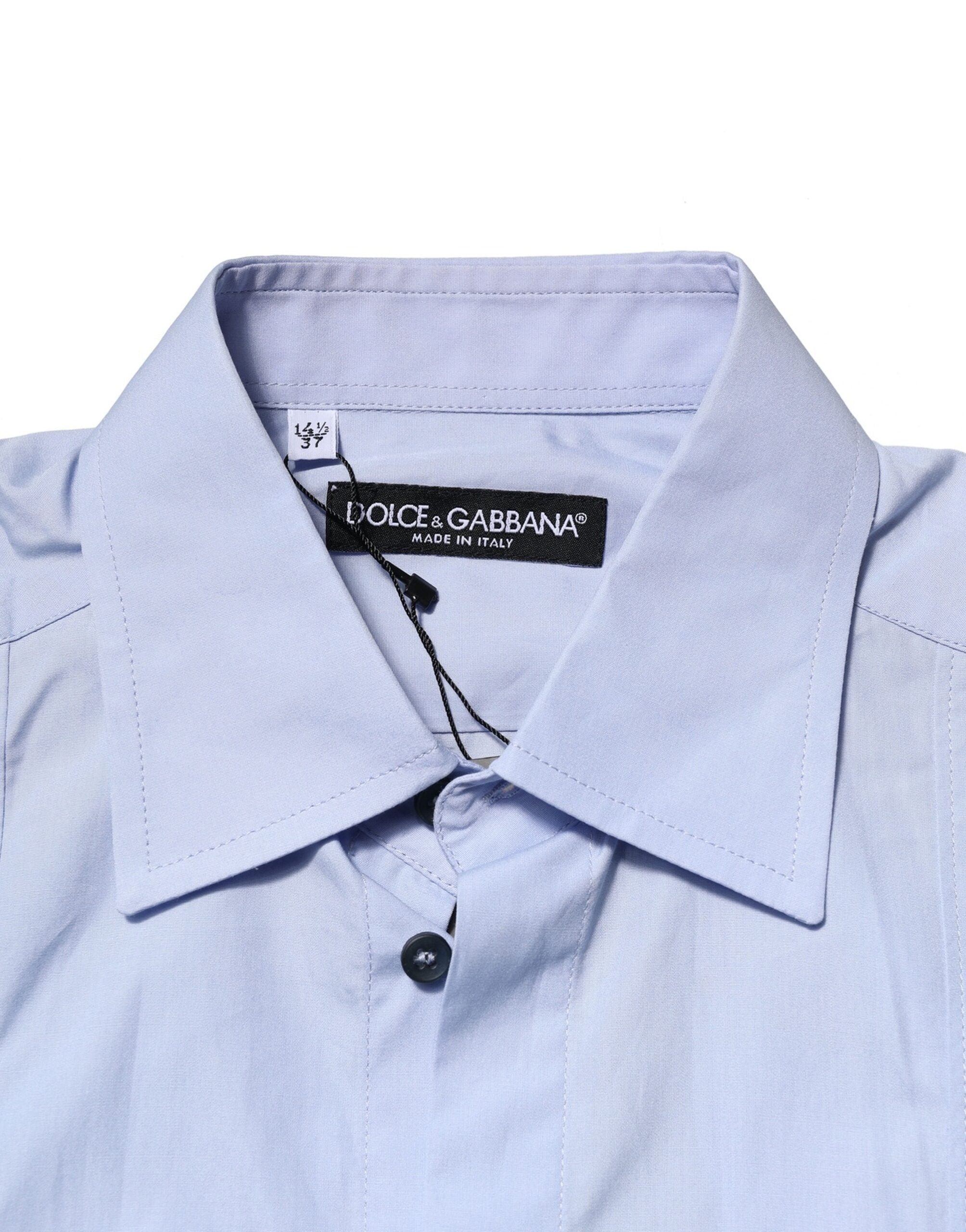 Dolce & Gabbana Light Blue Cotton Long Sleeves Dress Men's Shirt (Pre-Owned)