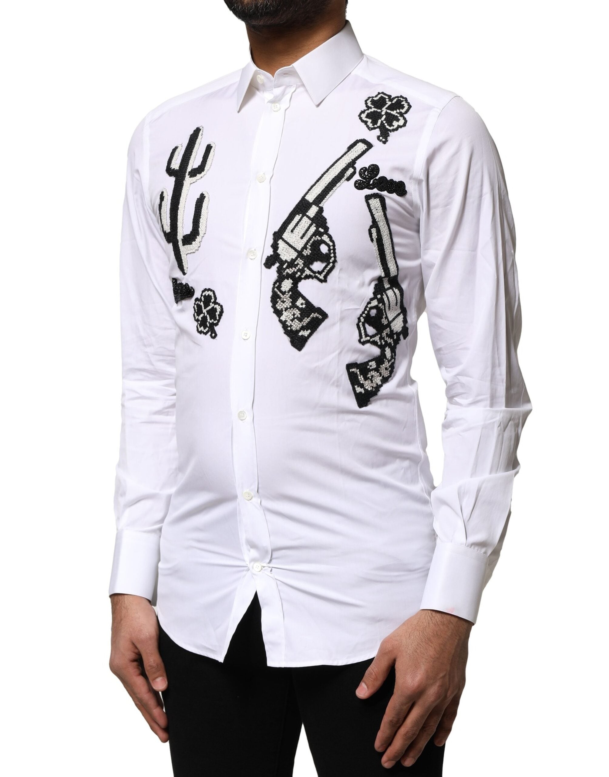 Dolce & Gabbana White GOLD Embroidery Detailed Dress Men's Shirt (Pre-Owned)