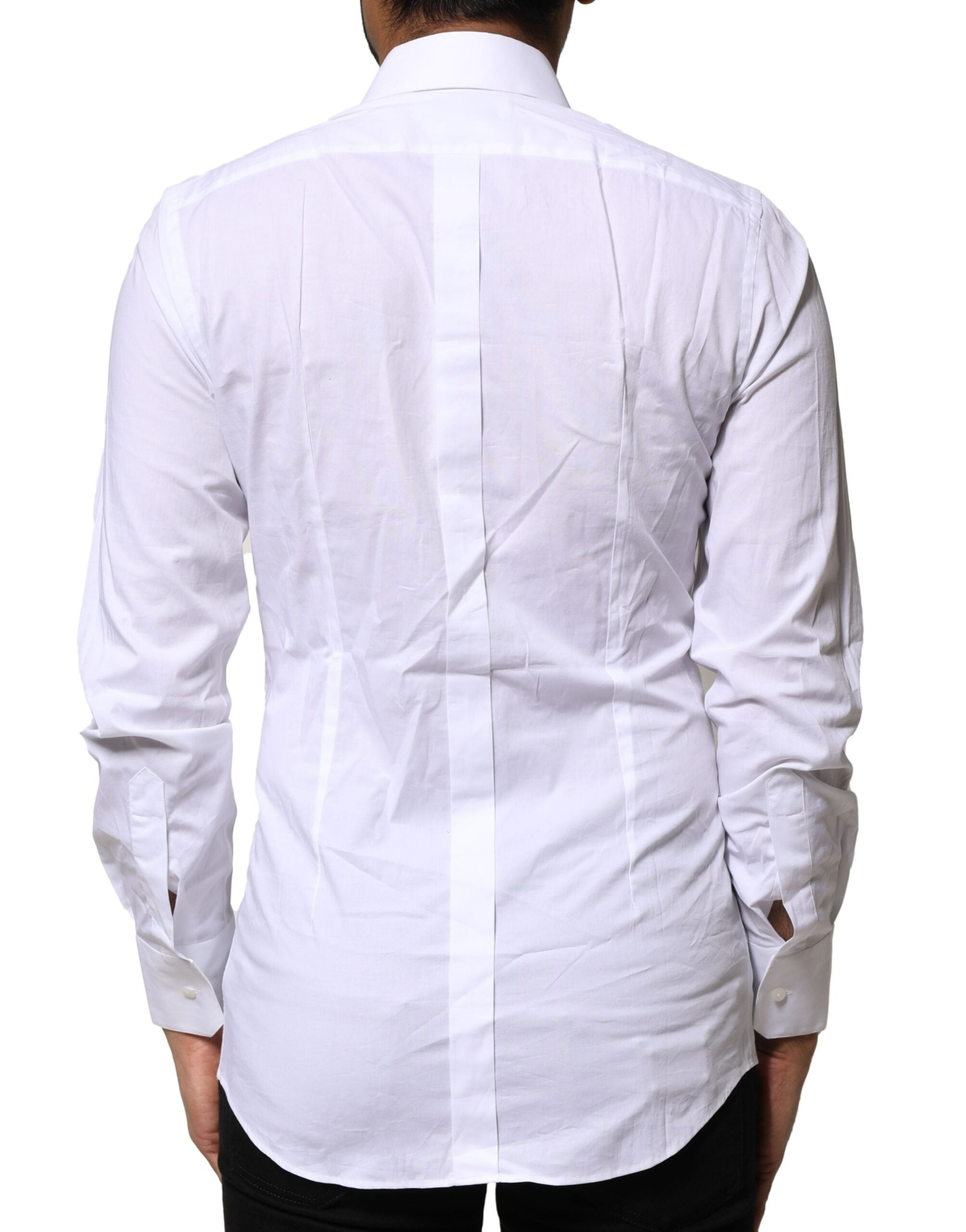 Dolce & Gabbana White Cotton GOLD Long Sleeves Dress Men's Shirt