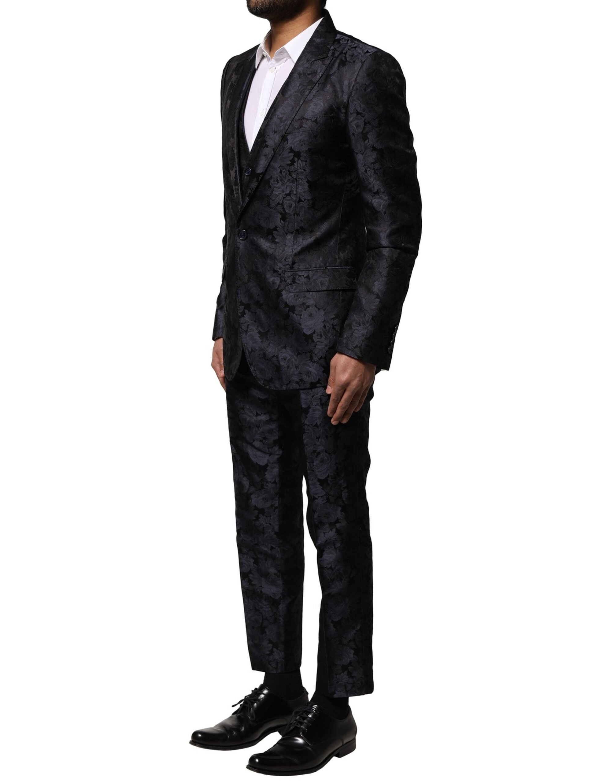 Dolce & Gabbana Dark Gray Black Jacquard 3 Piece Single Breasted Men's Suit