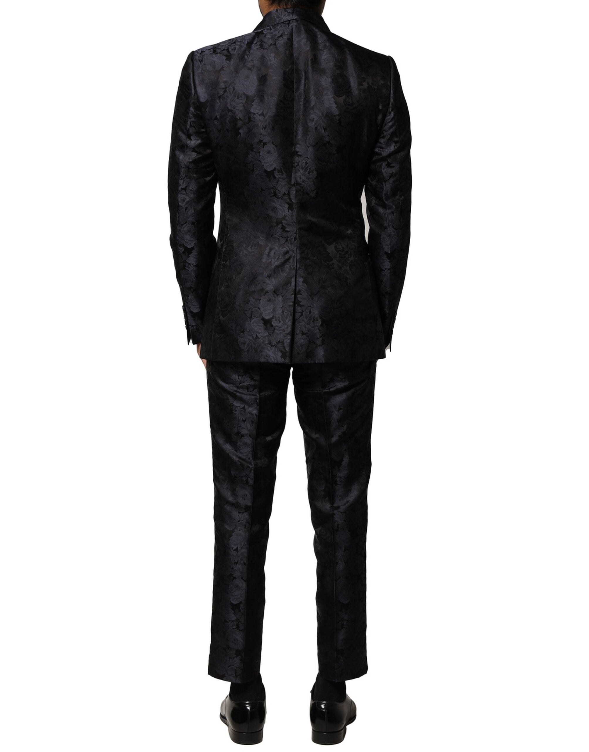 Dolce & Gabbana Dark Gray Black Jacquard 3 Piece Single Breasted Men's Suit