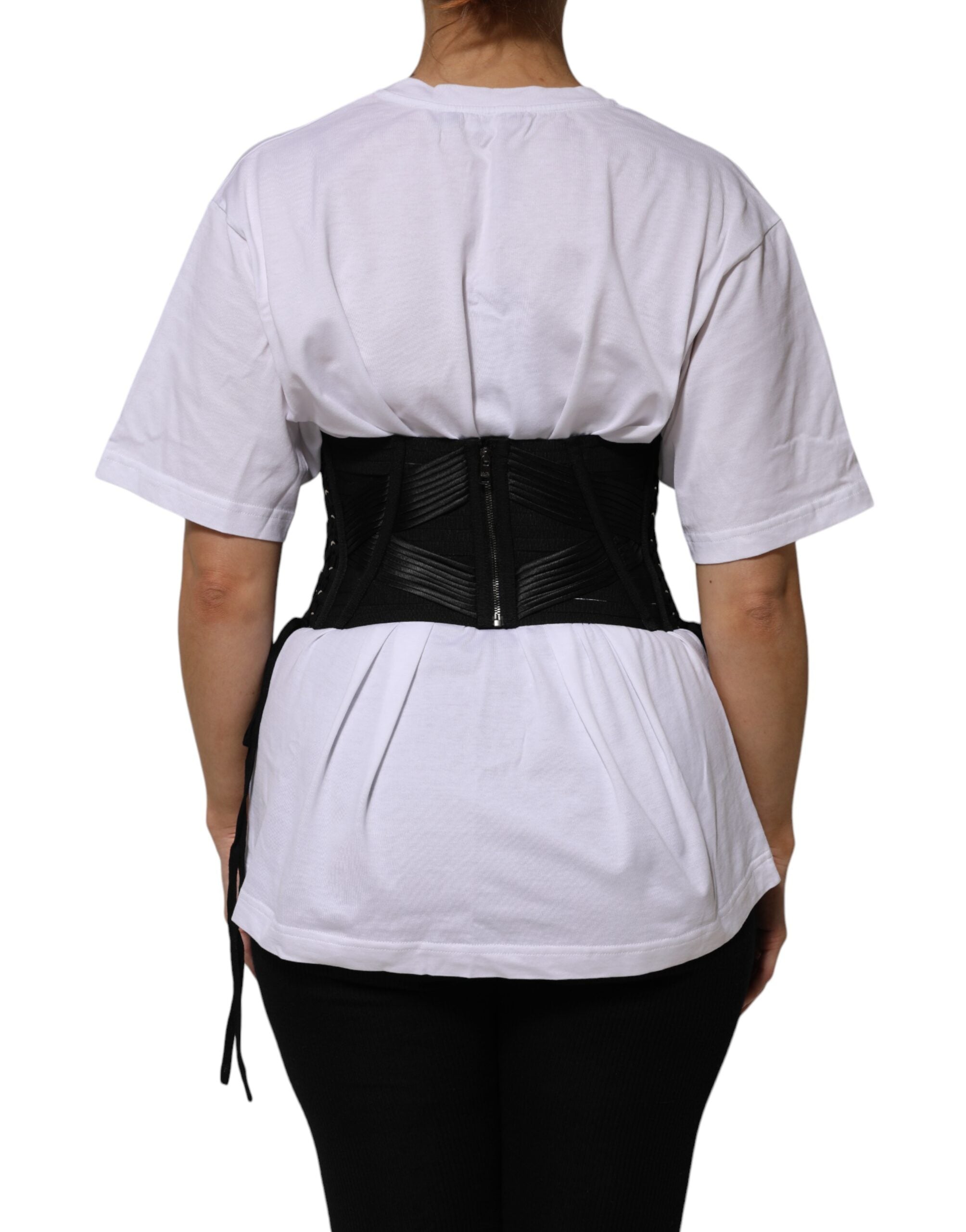 Dolce & Gabbana Black Cotton Waist LaceUp Strap Corset Women's Belt
