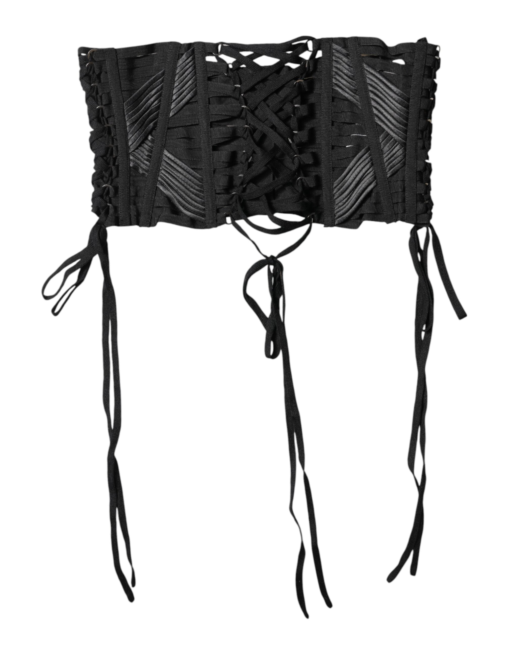 Dolce & Gabbana Black Cotton Waist LaceUp Strap Corset Women's Belt