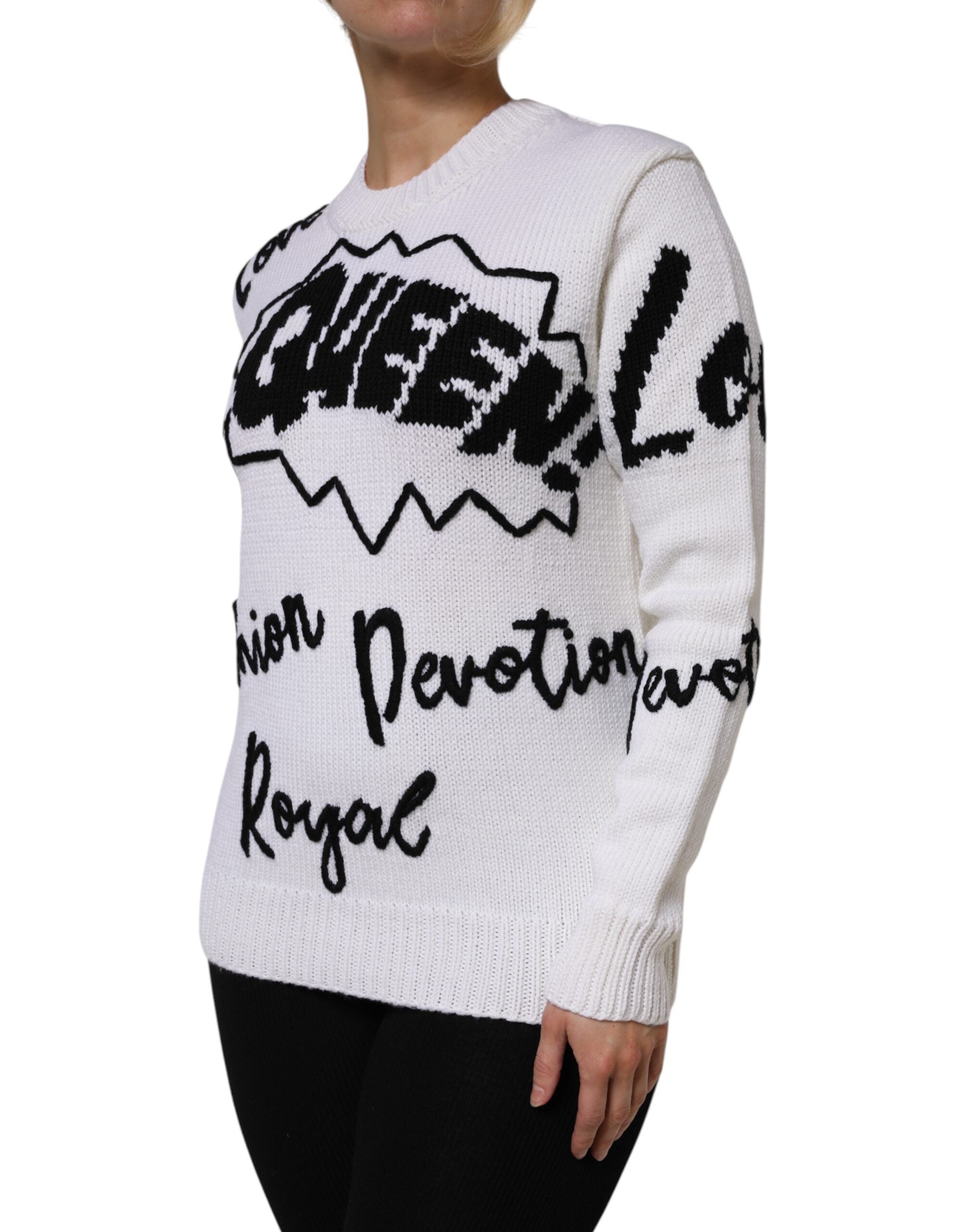 Dolce & Gabbana White Wool Knit Crew Neck Pullover Women's Sweater (Pre-Owned)