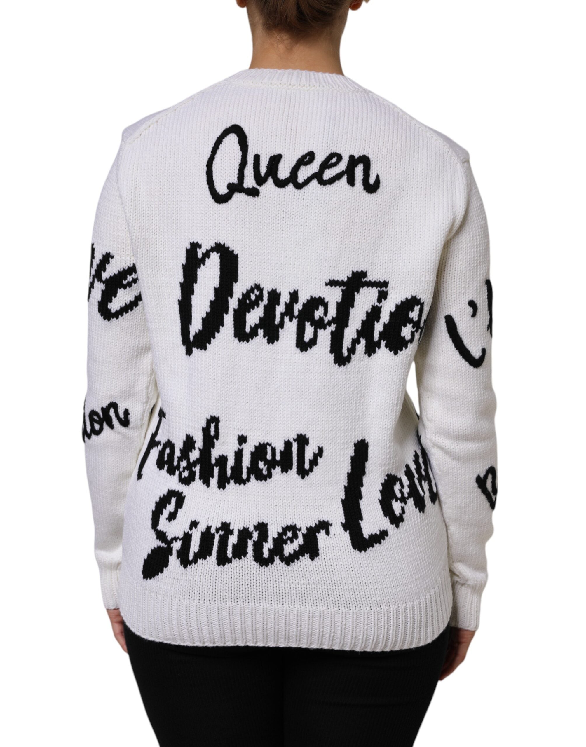 Dolce & Gabbana White Wool Knit Crew Neck Pullover Women's Sweater (Pre-Owned)