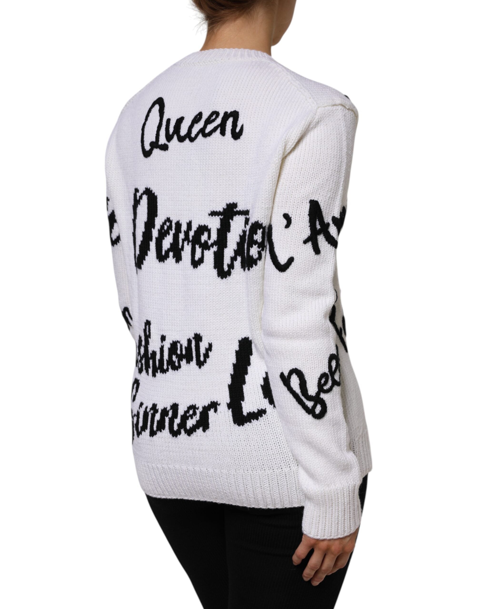 Dolce & Gabbana White Wool Knit Crew Neck Pullover Women's Sweater (Pre-Owned)
