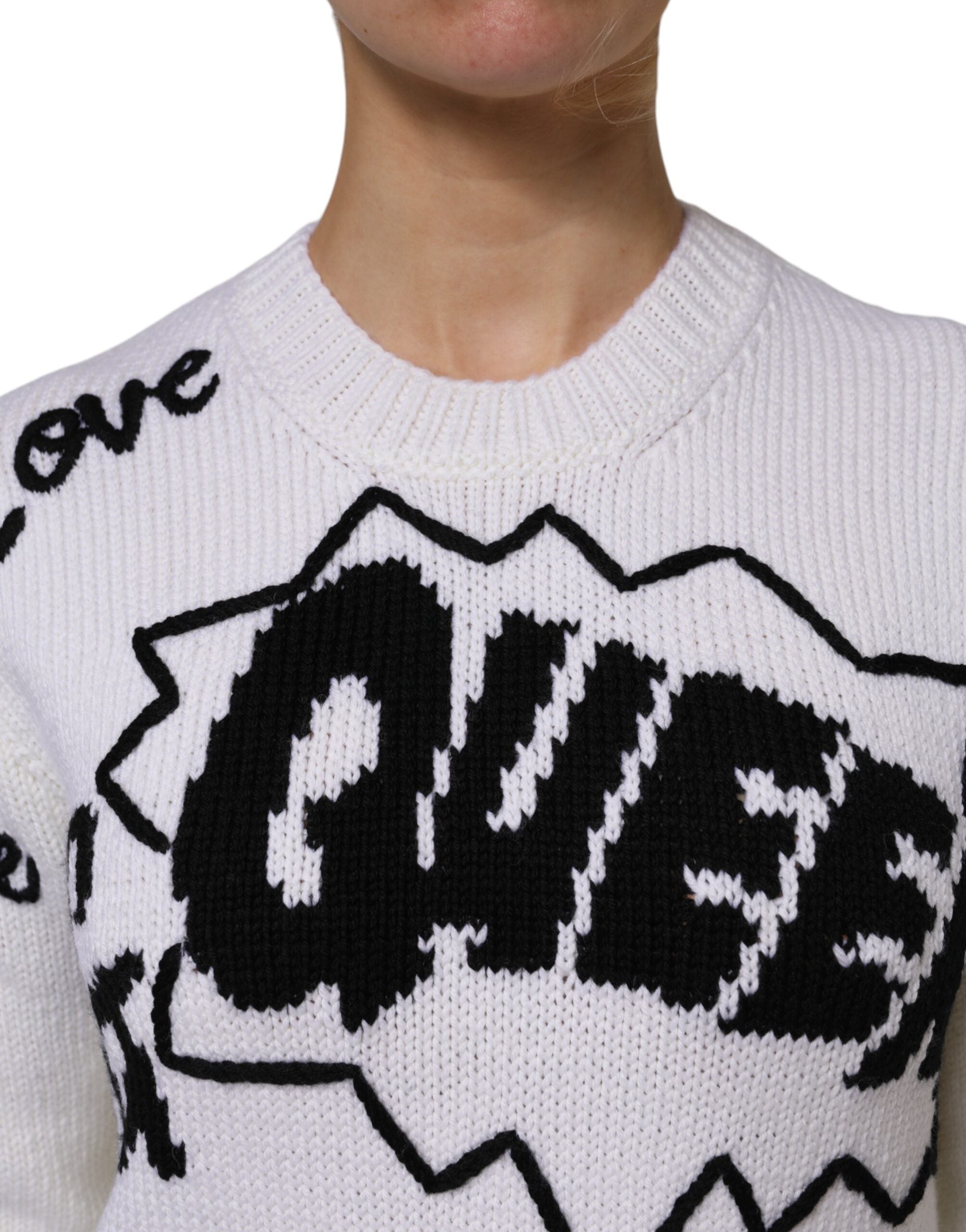 Dolce & Gabbana White Wool Knit Crew Neck Pullover Women's Sweater (Pre-Owned)