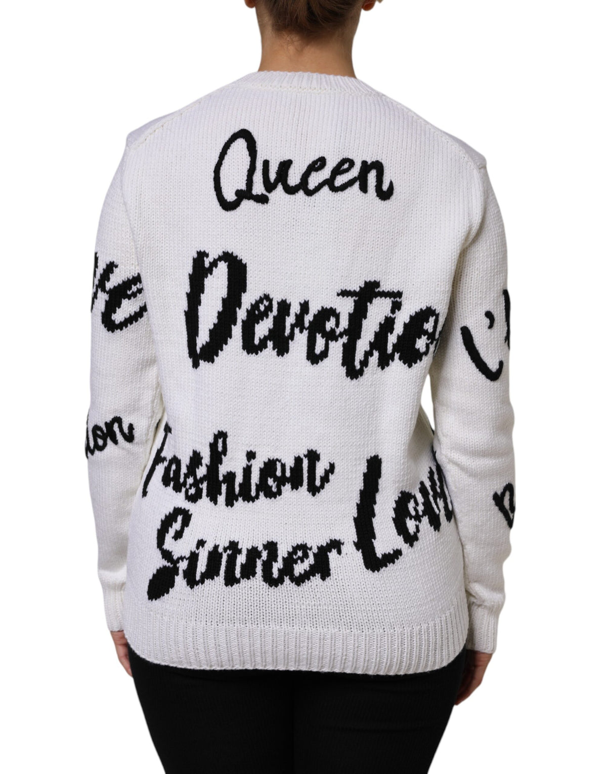 Dolce & Gabbana White Wool Knit Crew Neck Pullover Women's Sweater (Pre-Owned)