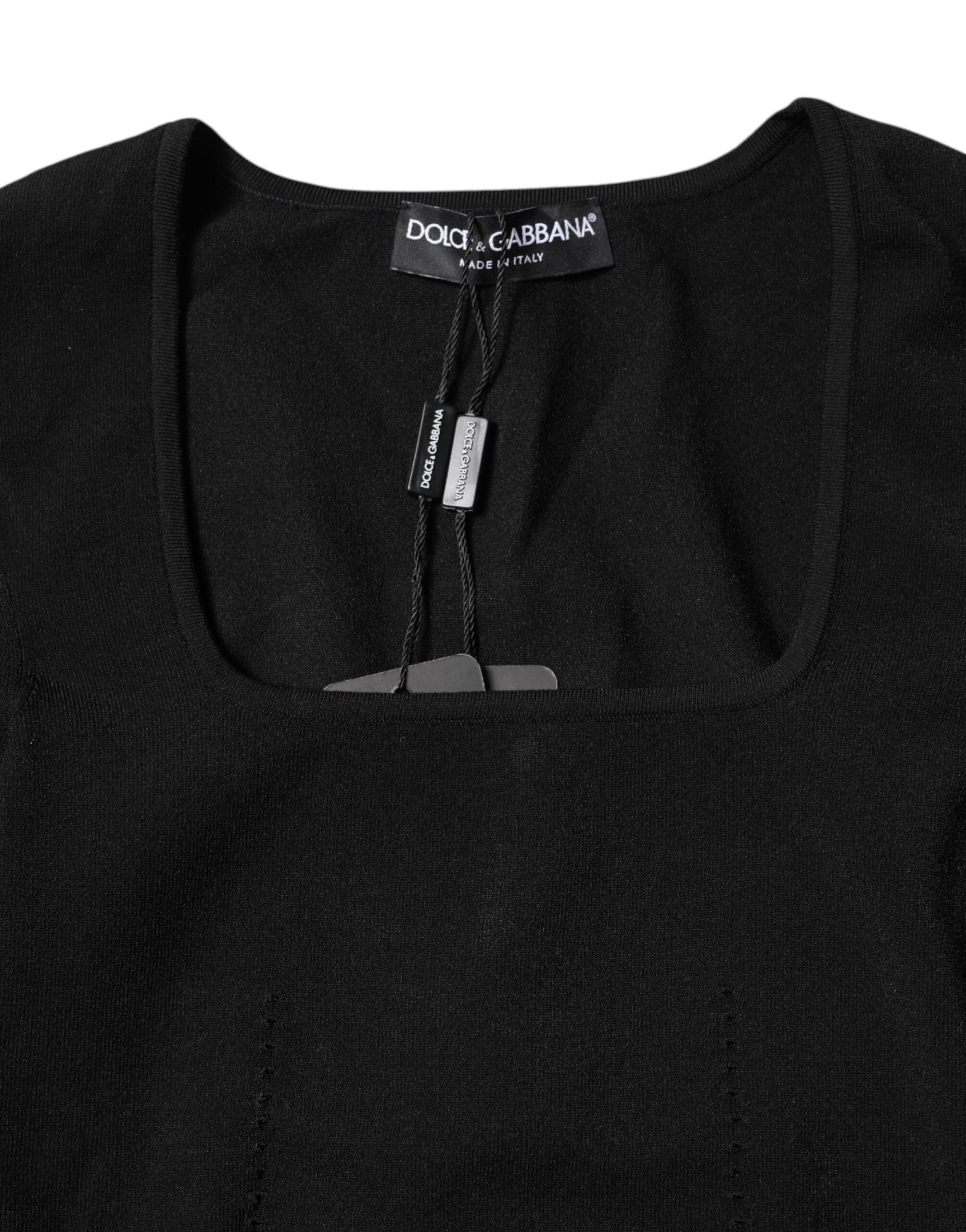 Dolce & Gabbana Black Square Neck Long Sleeves Pullover Women's Top