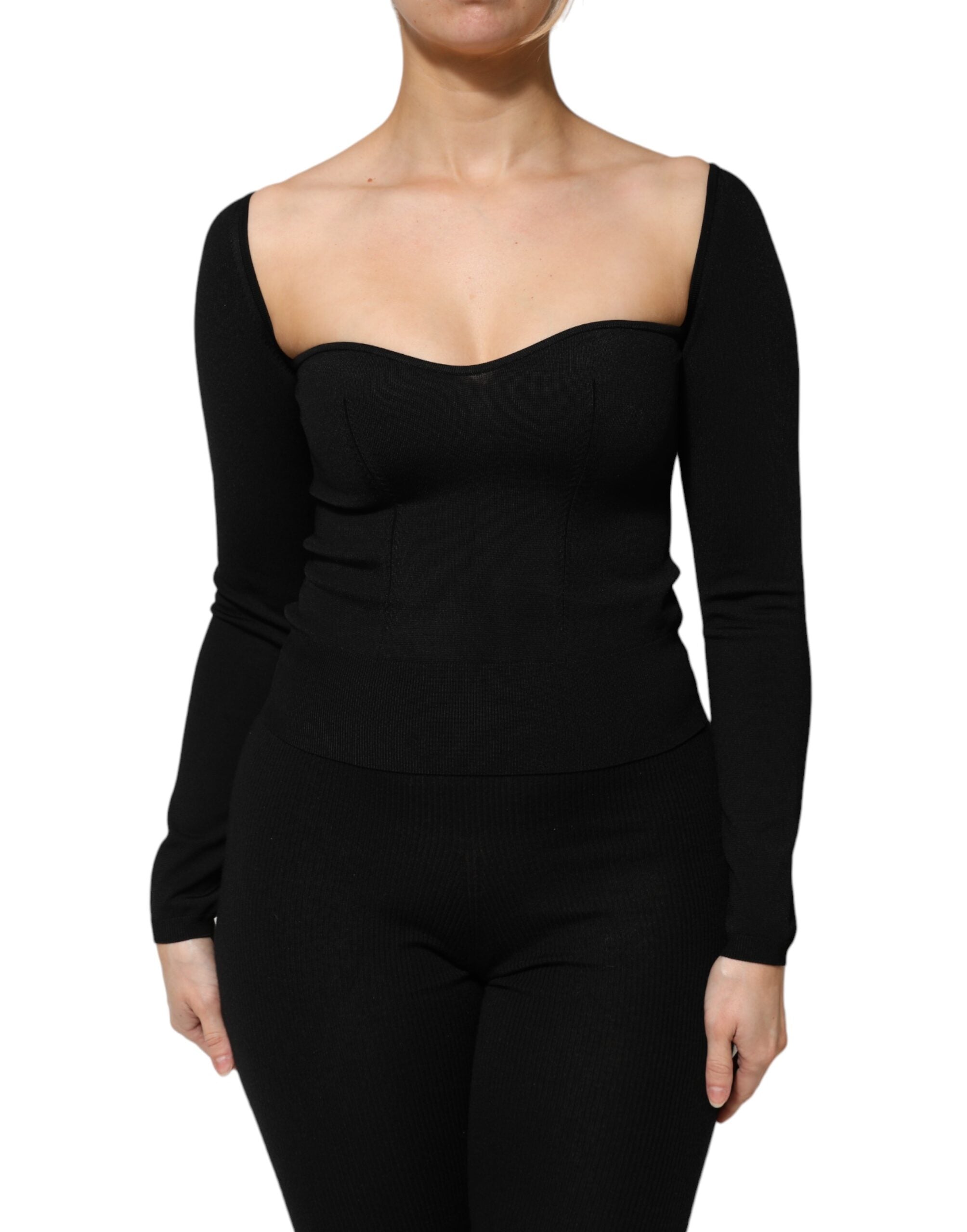 Dolce & Gabbana Black Viscose Long Sleeve Pullover Blouse Women's Top